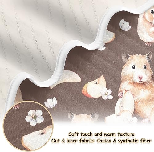 Miniatura 2 de Ollabaky Manta de algodón con diseño de hámster para niños y niñas, manta de algodón para cuna, cochecito o guardería, manta de recepción unisex de