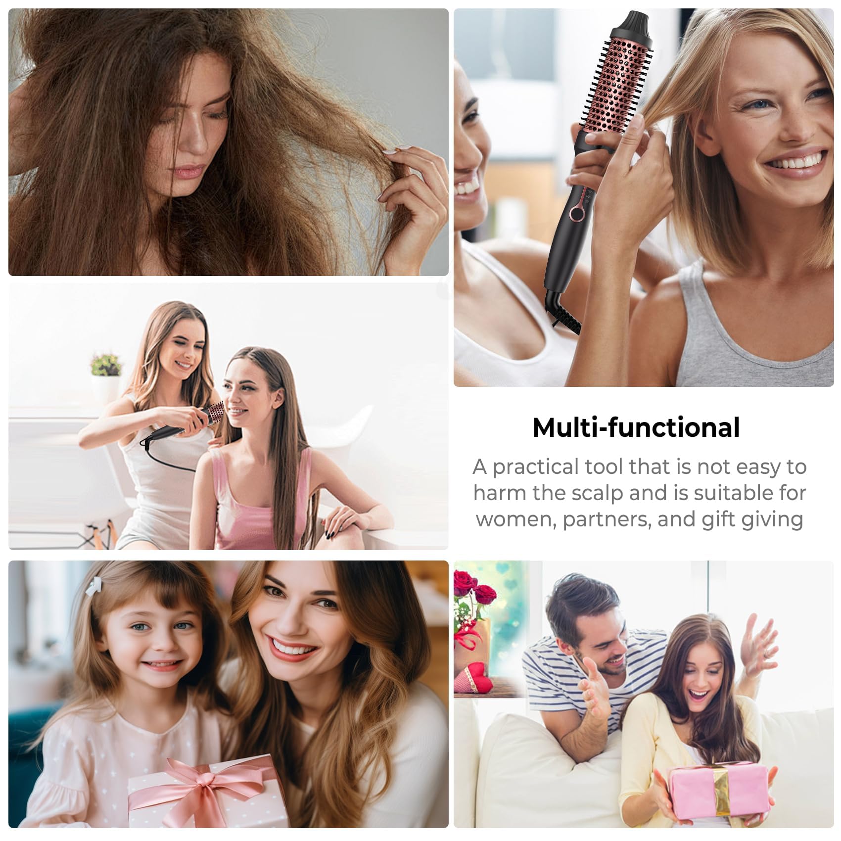 Thermal Brush Wärmebürste 38mm, Thermobürste Rundbürste 120-200℃, Heat Brush Double Spannung Erhöhen Sie das Haarvolumen, Verwendet als Kamm, Glätteisen, Lockenstab, Leichte Kompakte Größe