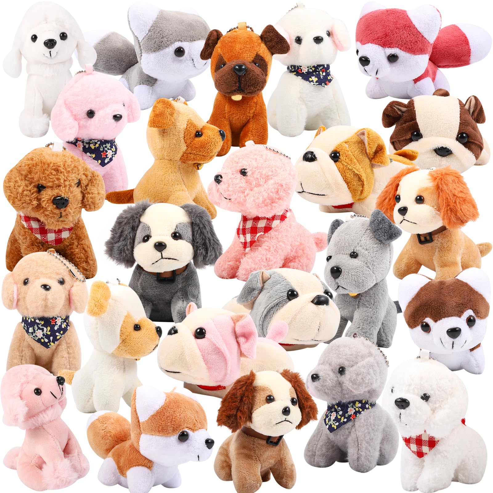 Niceup 24PCS Small Dog Stuffed Animals Kids Class Valentine's Day Gift Plush Bulk Puppy Stocking Stuffer Birthday Party Favors Pet Paw Adoption Classroom Dog Puppy Toys Doll for Party Goodie Bag