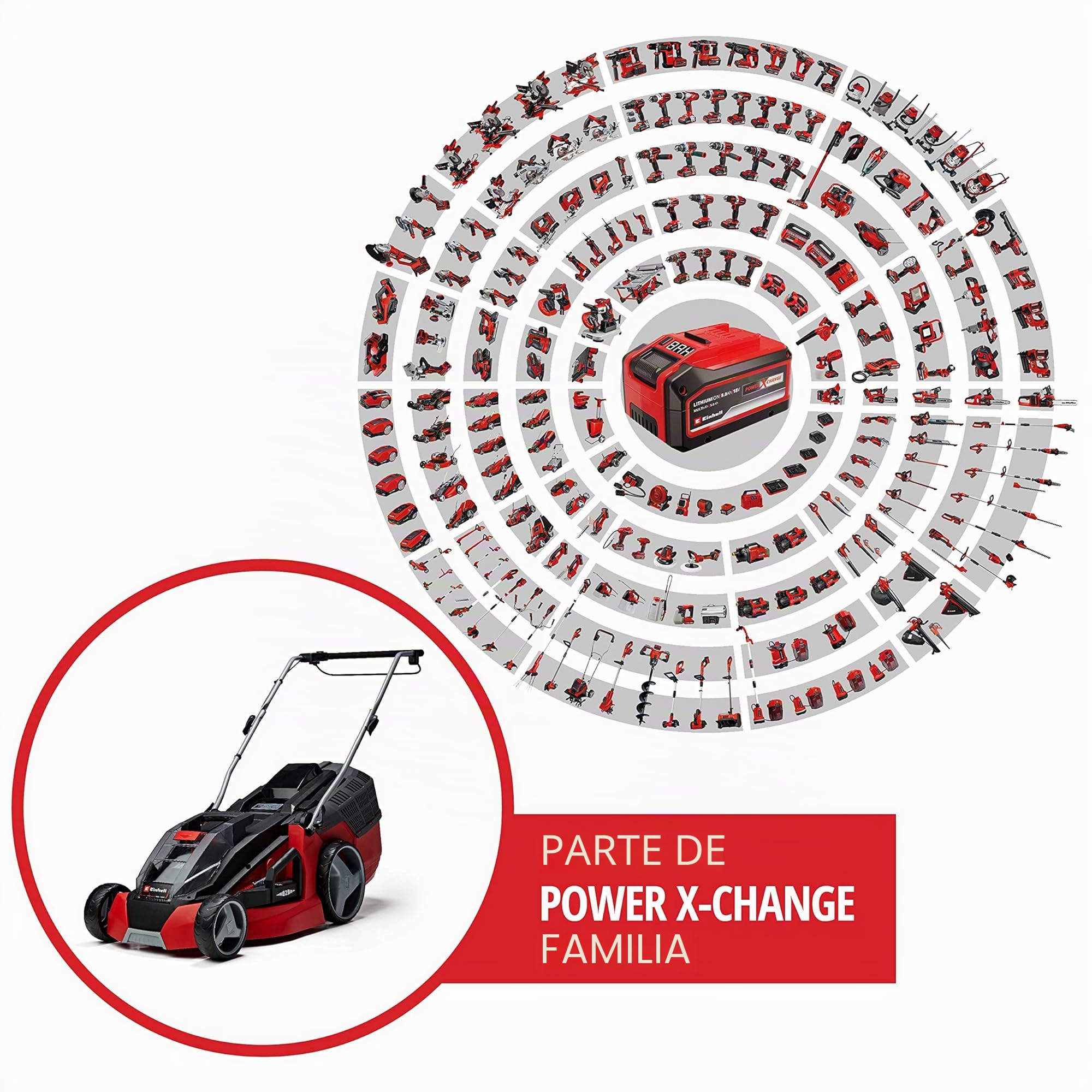 Einhell Cortacésped a batería GE-CM 43 Li M Kit Power X-Change (36V, 43 cm Ancho de Corte, hasta 600 m², Brushless, función de Mulching, 63L Bolsa recolectora, con 2X 4,0 Ah baterías y 2X Cargadores)