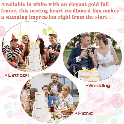 Miniatura 4 de Harloon 6 cajas en forma de corazón para flores con tapas y cinta, cajas de regalo para el día de la madre, cajas de regalo de papel anidable para