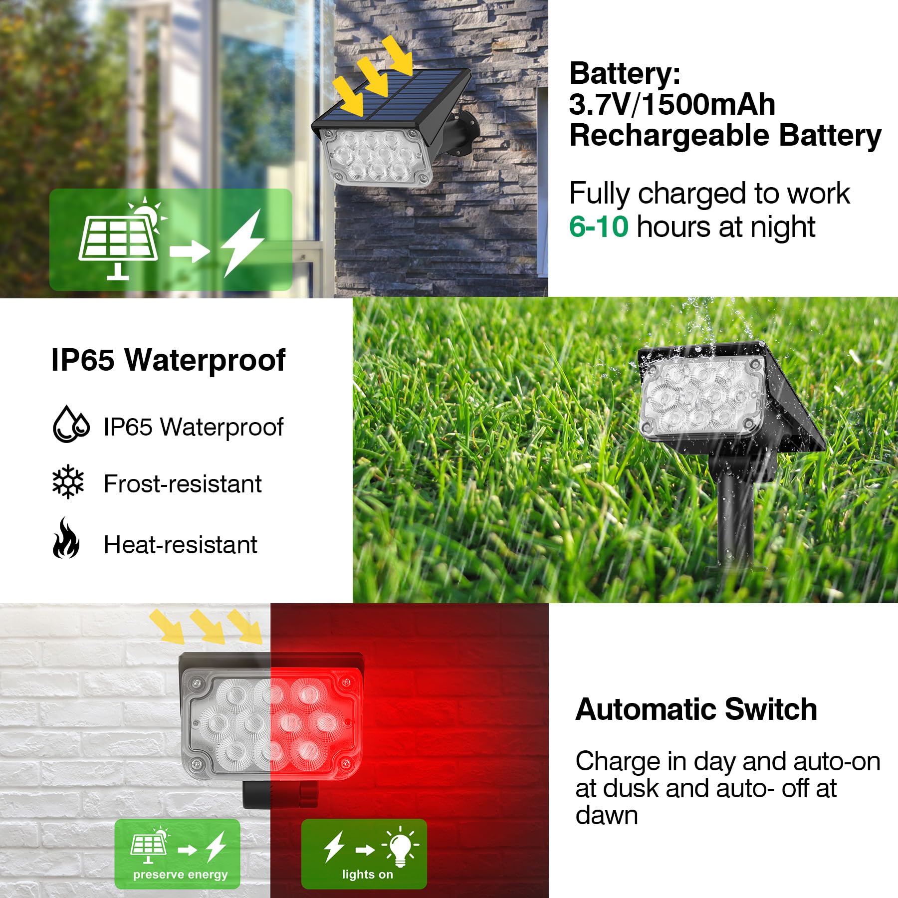 Focos solares rojos para exteriores, 20 luces LED impermeables IP65, luz solar de paisaje, focos ajustables para pared, árbol, patio, jardín, Halloween, Navidad, iluminación, paquete de 4