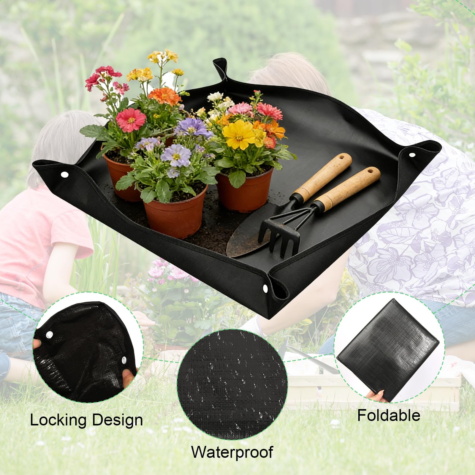 3 Pièces Tapis de Rempotage de Plantes 50x50cm/66x66cm/75x100cm Tapis de Jardinage Imperméable Tapis de Plantation de Jardinage Tapis de Transplantation Pliable pour Rempotage Semis Changement de Sol