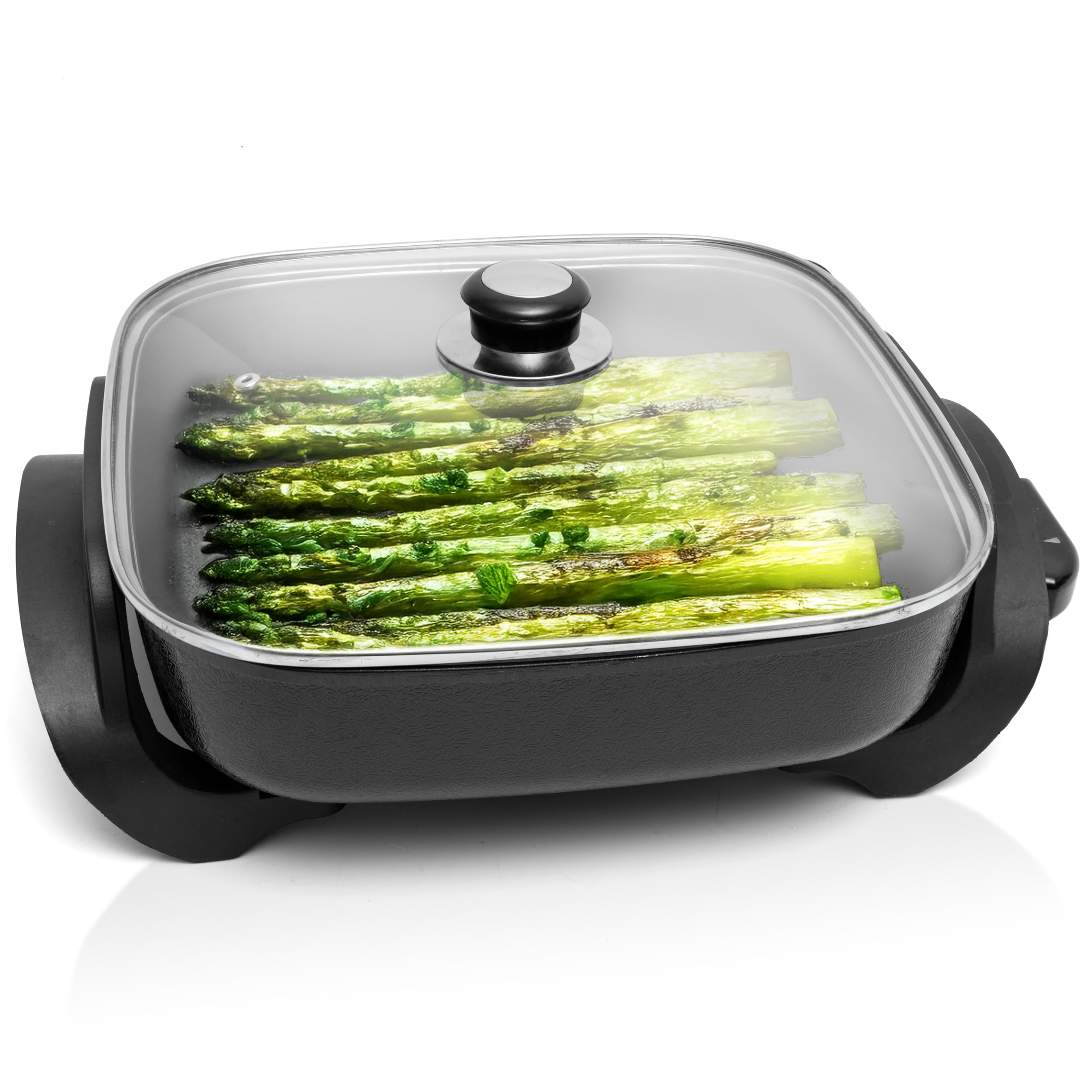 Square Nonstick Electric Skillet With Lid, Aluminum 12x12 Inch Electric Frying Pan 5Qt, Nonstick Cooking Surface, Adjustable Temperature Control, Vented Glass Lid, Heat-Resistant Handle