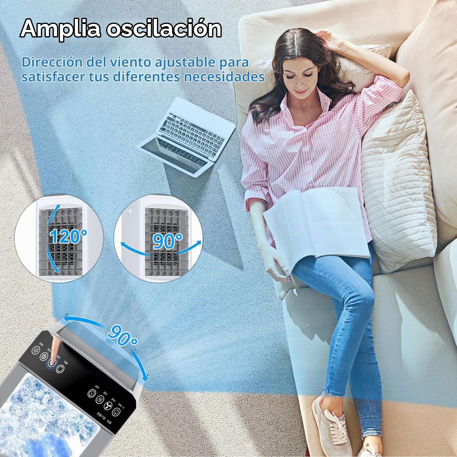 Aire Acondicionado portátil sin Ventana, 3 en 1, Enfriador de Aire evaporativo con Control Remoto, Temporizador de 12 Horas, 3 velocidades y 3 Modos de enfriamiento, Unidad de Aire acondicio