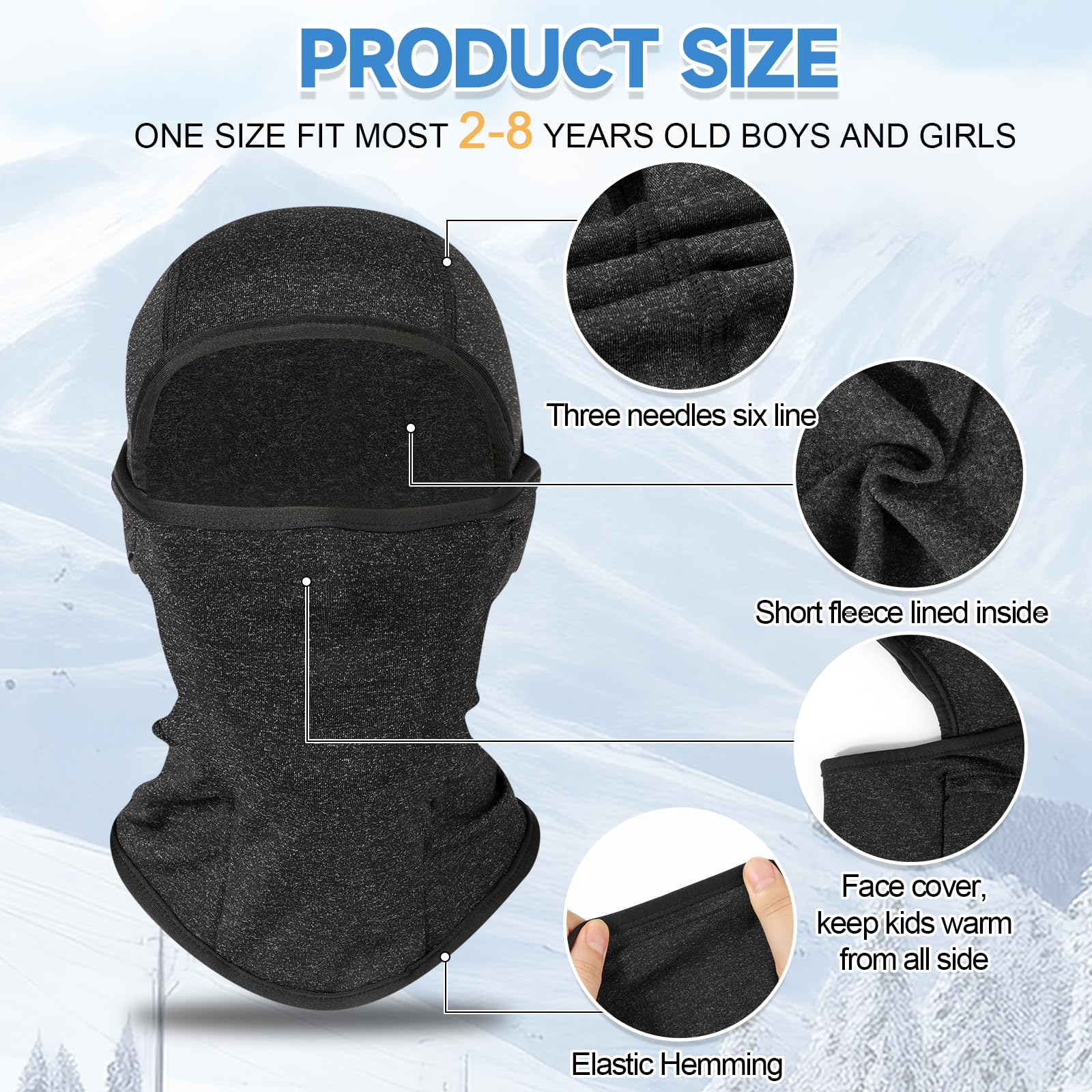 Pasamontañas Térmico Niños 2-8 Años, Invierno Multifunción Prueba de Viento Forro Polar Cálido Máscara de Esquí de Ciclismo Sombreros Gorro con Calentador de Cuello, Mascarilla para Niños Niñas