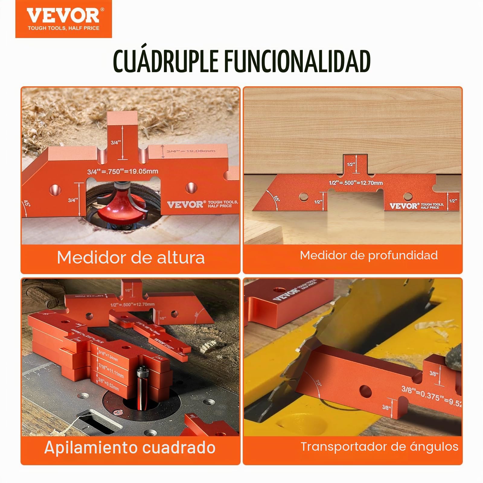 VEVOR Barras de configuración de mesa de enrutador, 14 piezas, bloques de configuración de aluminio de precisión, juego de medidores de altura, con caja de almacenamiento de marcas de tamaño grabadas