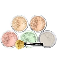 Vista 17 de Kit de 5 piezas con cepillo facial (DEEP TAN) Set de maquillaje mineral de tamaño completo polvo piel desnuda mate base