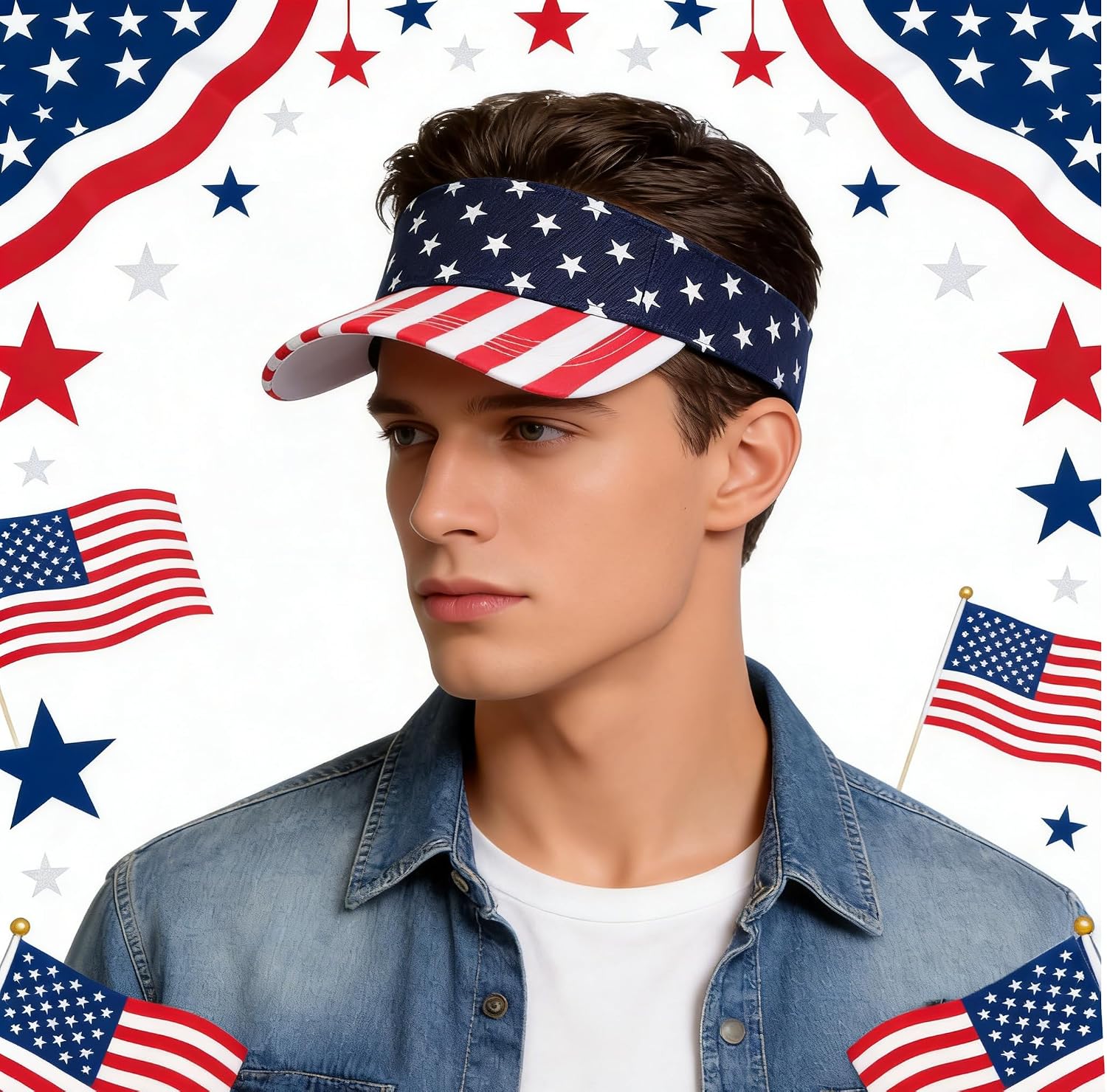 July 4th Visor American Flag Hat - Adjustable Patriotic Sun Cap for Men Women, Independence Day Outdoor Summer Beach Hat