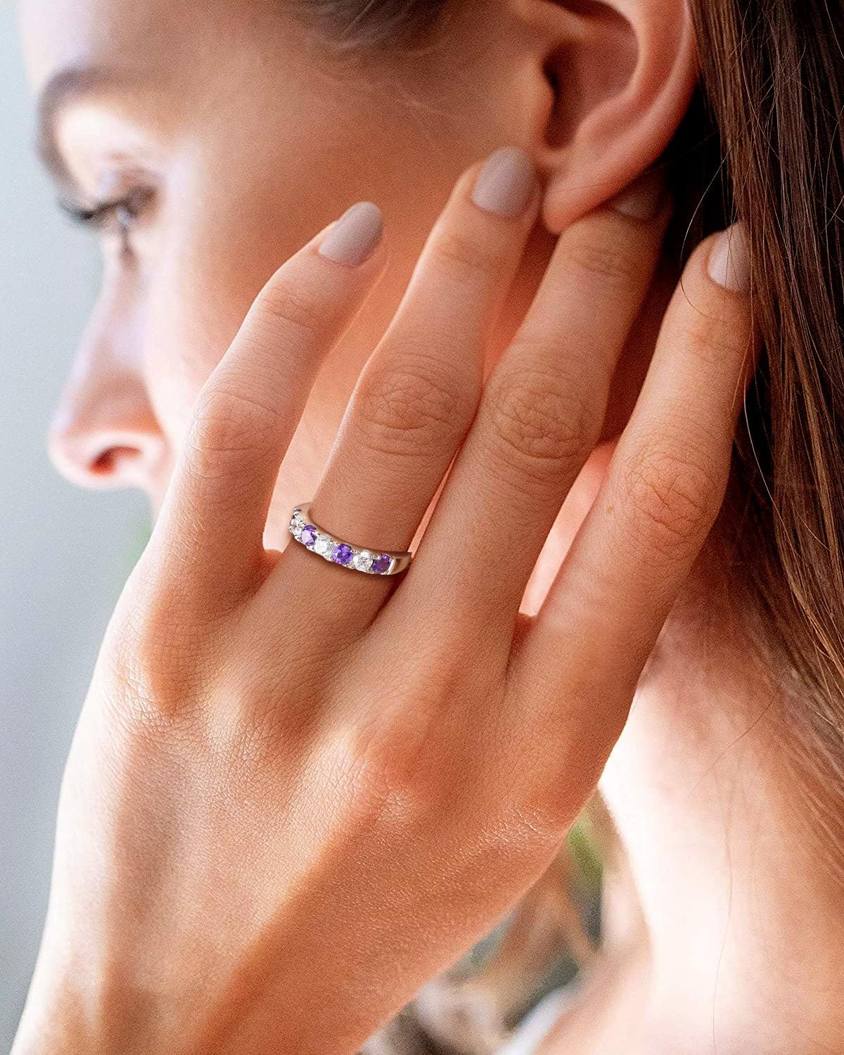 Dainty Stackable Rings for Women 3.5mm Wide S925 Sterling Silver Created Birthstone Band Ring Wedding Anniversary Birthday Jewelry(with Box) - Image 2