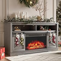 Vista 13 de YESHOMY - Soporte de TV para televisores de hasta 65 pulgadas, con puertas corredizas estilo granja y gabinetes de almacenamiento, mesa consola