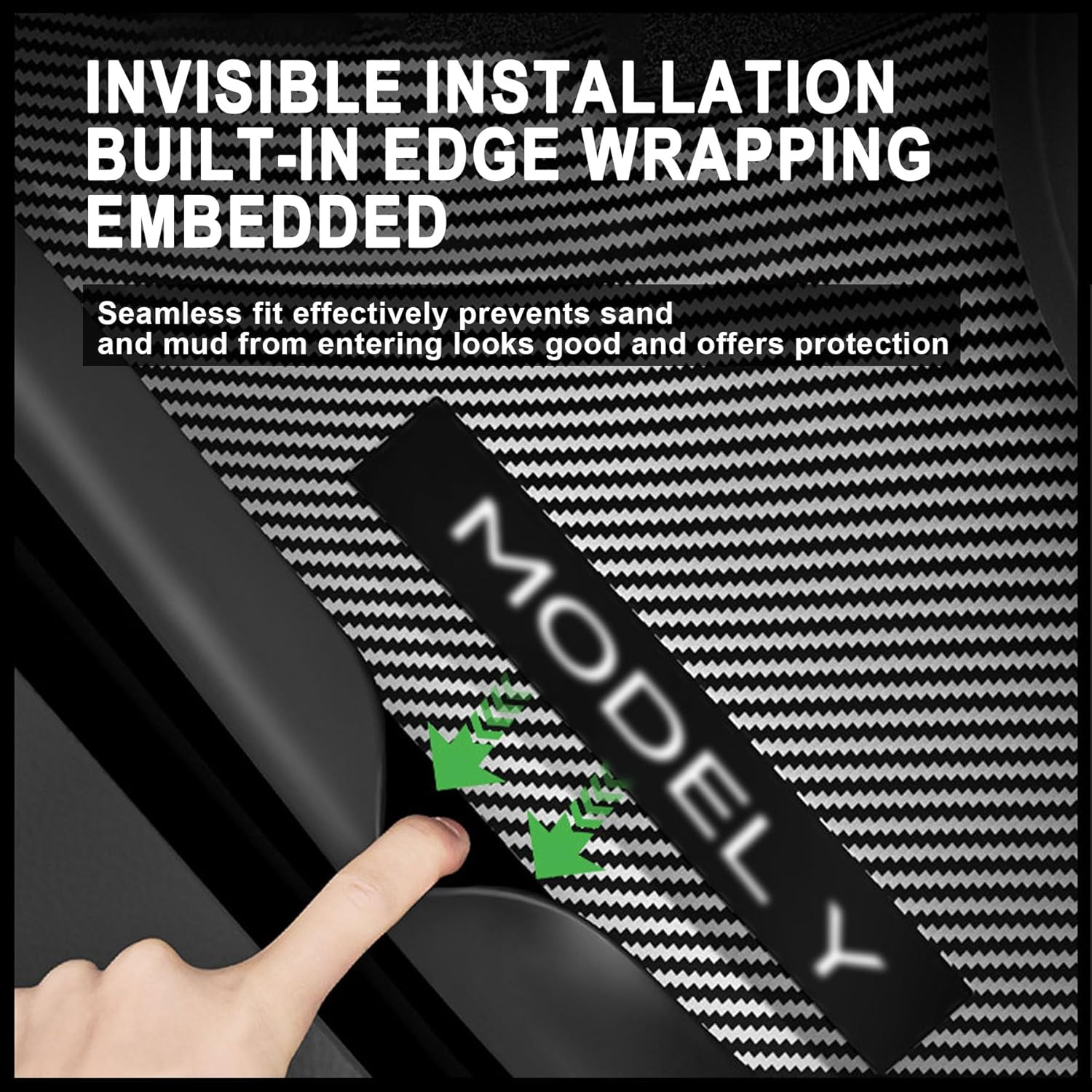 All-in-One Door Sill Protector for Tesla Model Y Juniper (2025-2026), 8PCS Full Set Door Pedal & Rear Bumper Guards, Carbon Fiber Texture Anti-Kick Interior Trim Accessories, Black (Not for Pre-2024)