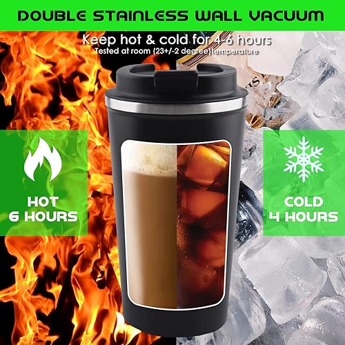Miniatura 7 de Taza de café de viaje a prueba de fugas, taza de café reutilizable con tapa, taza de café aislada con cepillo, vaso de acero inoxidable al vacío,