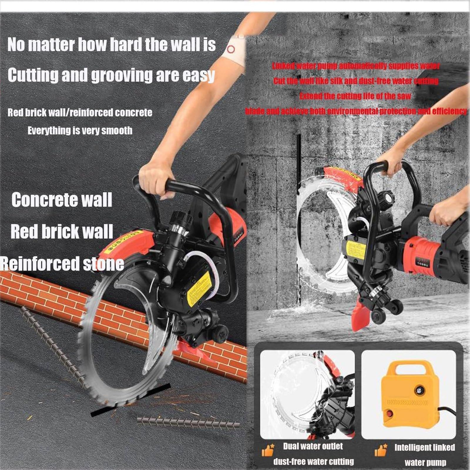 Sierra Circular Cortadora De Muro Para Hormigón 3000RPM Sierra Anillo Eléctrica Para Corte De Hormigón Con Suministro De Agua Y Supresión De Polvo,Profundidad Corte 290 Mm,4xblade-9500W