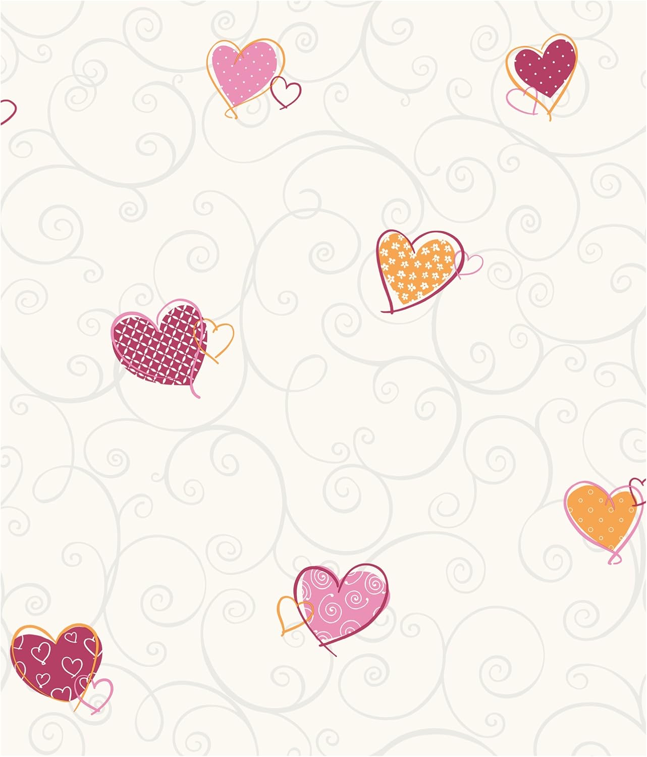 York Wallcoverings Friends Forever JE3570 Colorful Hearts Pre-Pasted Wallpaper, White/Pink/Orange