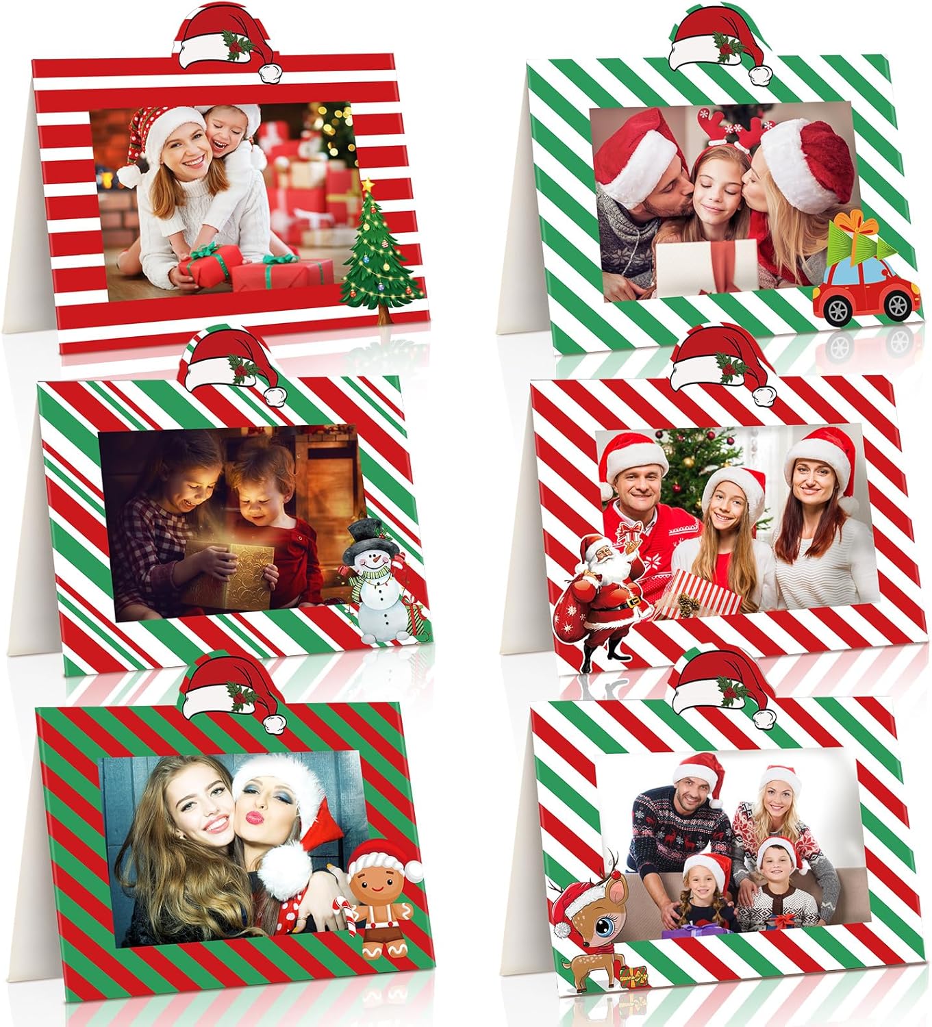 Gueevin 48 Pack Christmas Photo Frame Cards with Envelopes Stickers Christmas Picture Frame Greeting Cards with 4 x 6 Photo Insert for Xmas Holiday Classroom Home Greeting Supplies (Candy,Vivid Color) Vivid Color Candy