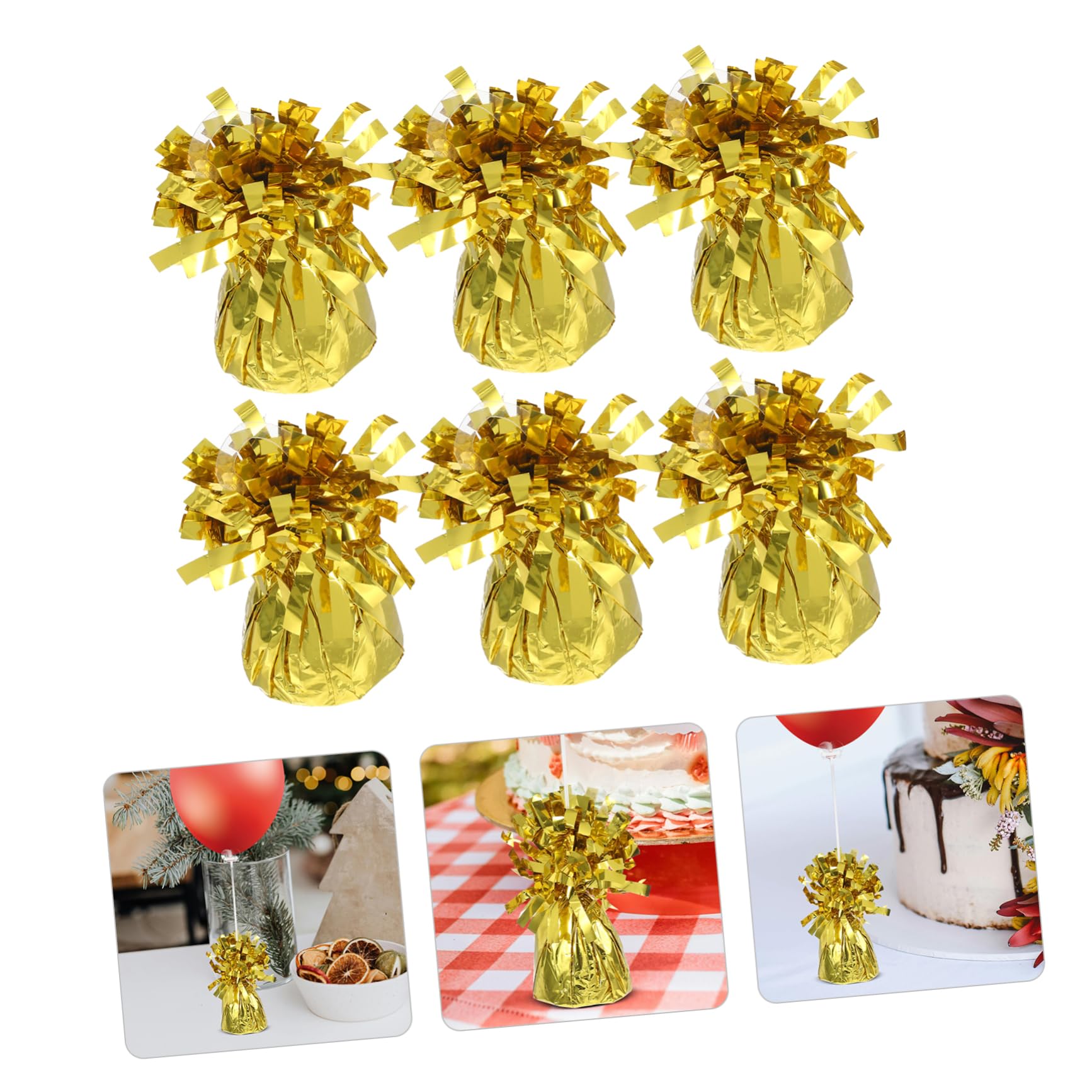Ballongewichtblock 6 Stück Gold aus PVC und Zement für Feste