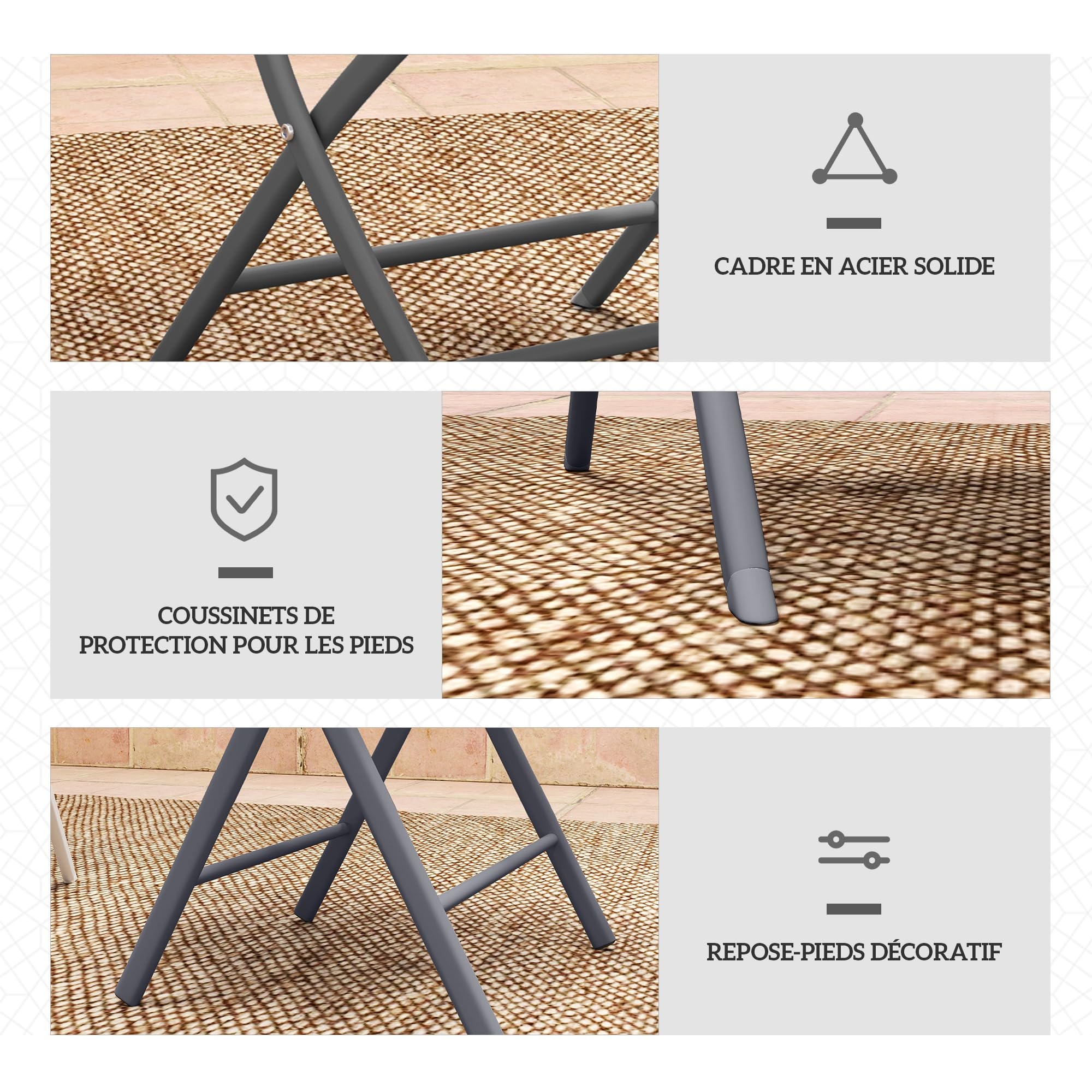 Outsunny Ensemble de bistrot 3 pièces Pliable en métal, 2 chaises et 1 Table Ronde, Salon de Jardin extérieur 2 Personnes, Table de Jardin extérieur avec chaises pour Jardin, terrasse, Balcon, Gris