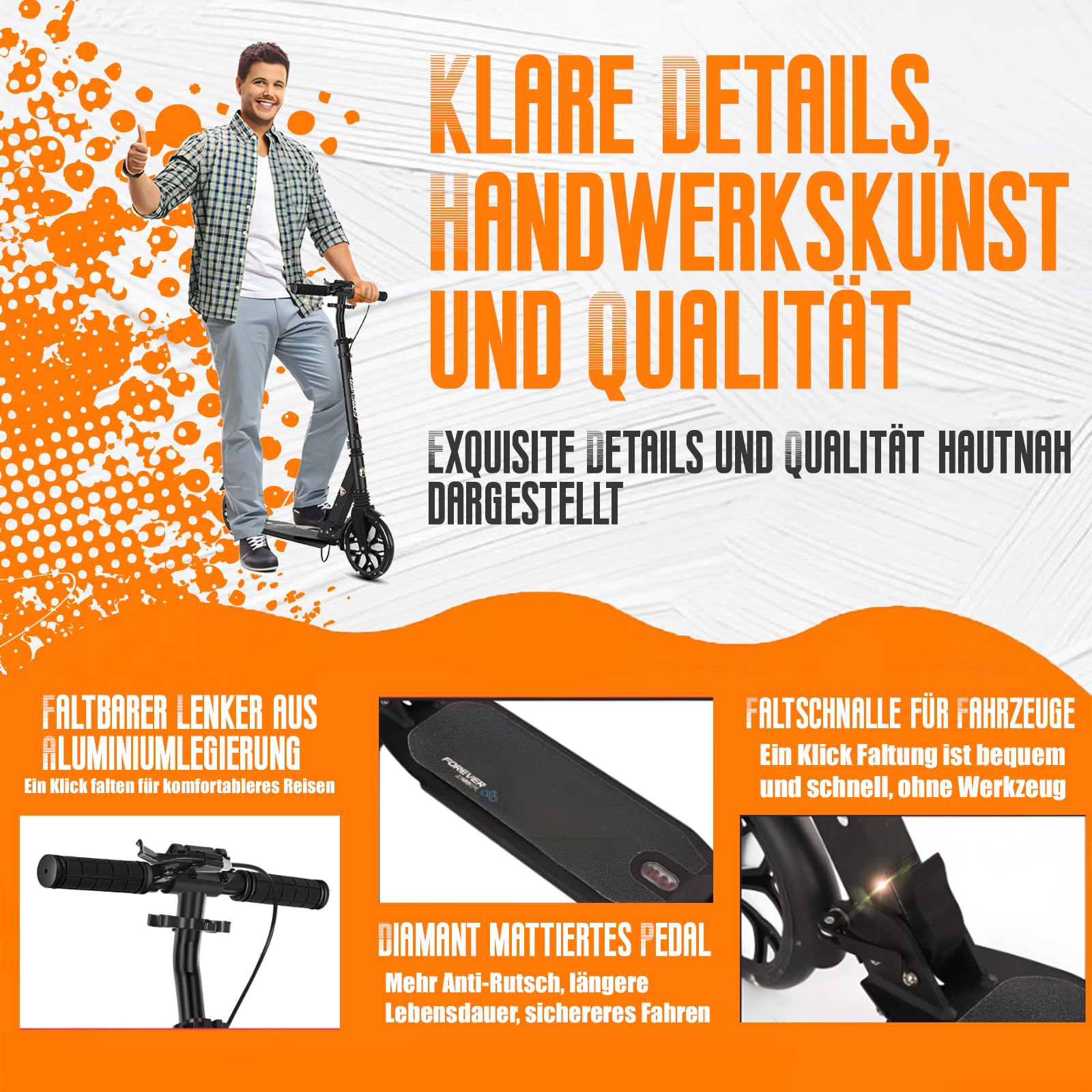 Trottinette pour Adultes et Adolescents et pour Les Jeunes de - Trottinette Adulte Pliable légère avec Grandes Roues Construction Durable Pliage Rapide Guidon Ajustable Roues à 20 cm Amortisseu