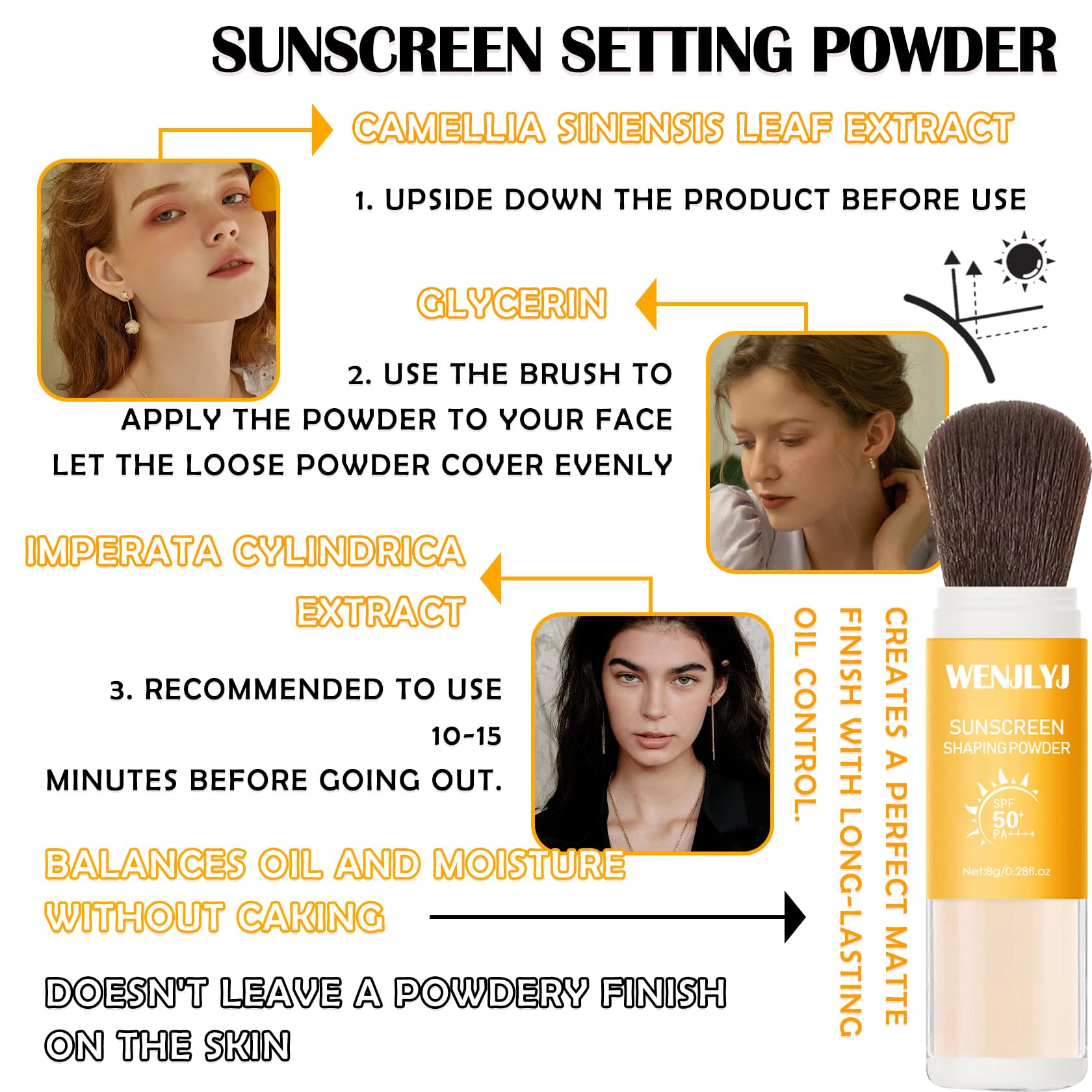 Maquillaje de polvo de ajuste de protector solar mineral, polvo translúcido SPF 50 PA ++++,Control de aceite de larga duración de ajuste facial protector solar en polvo, acabado mate, ligero, 7