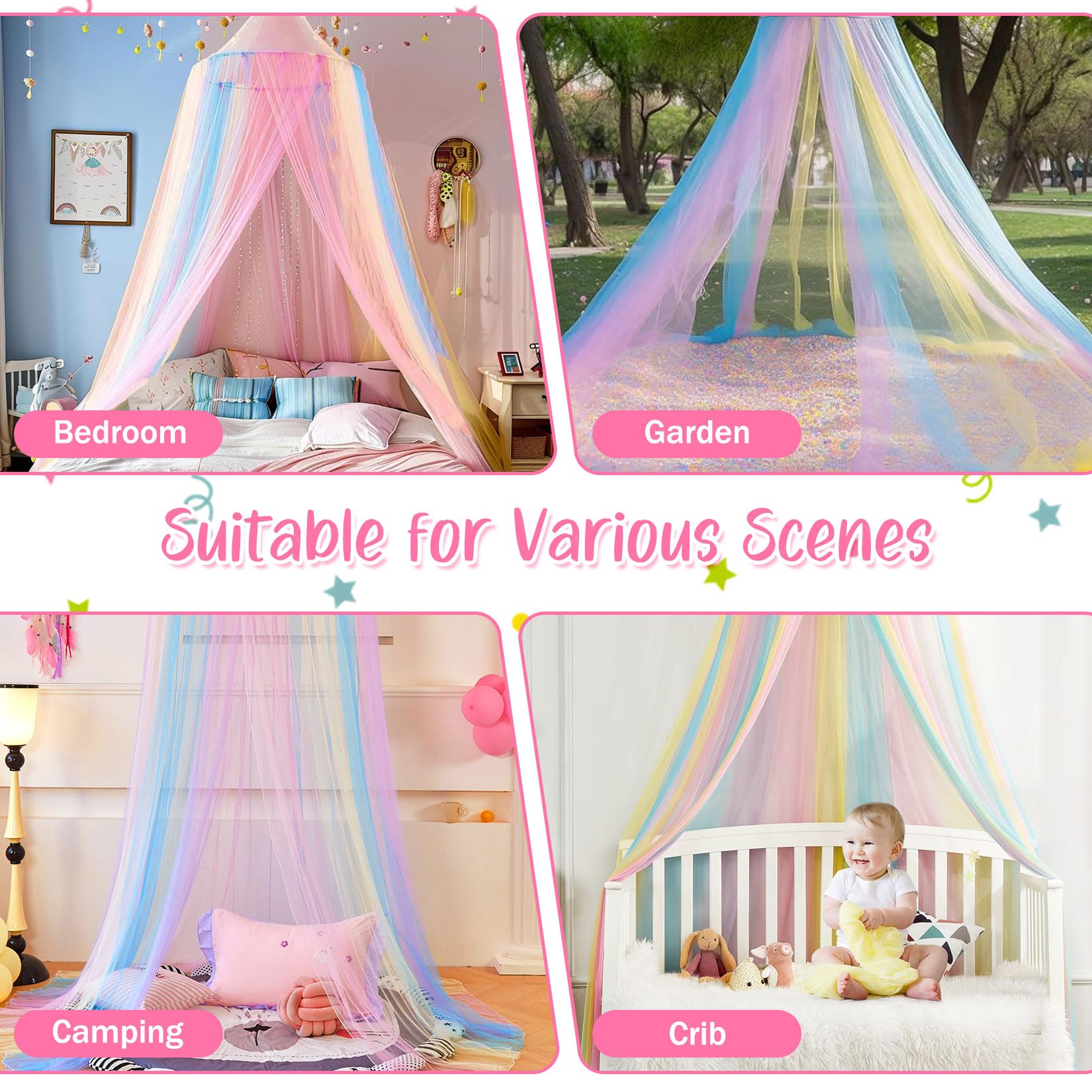 Mosquitera para cama grande, 60 x 250 x 1200 cm, arco iris, mosquitera para cama de matrimonio de malla fina con bolsa de almacenamiento, mosquitera colgante para camping, casa, cunas