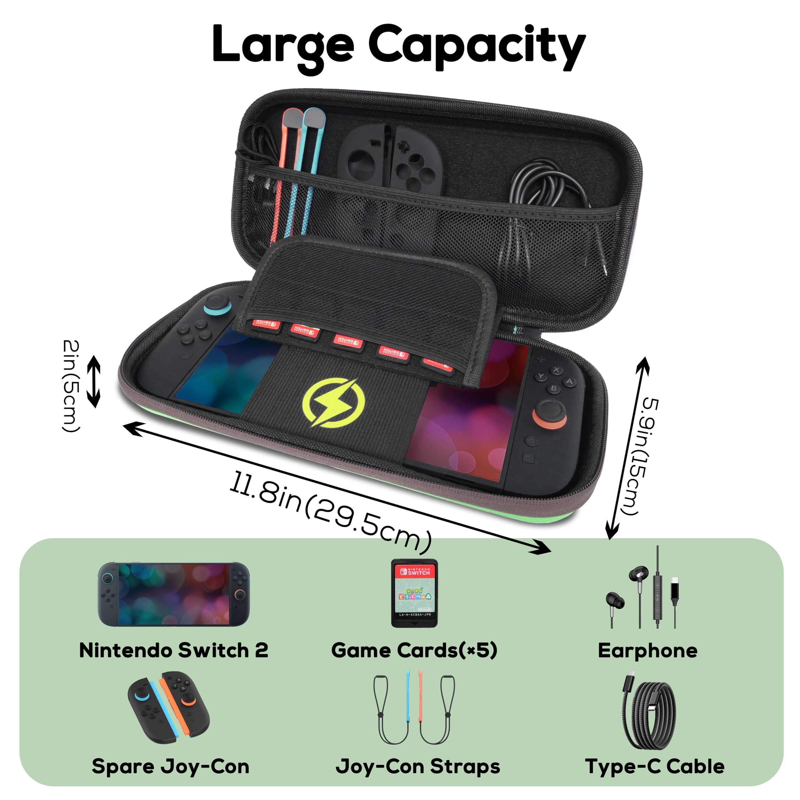 TIKOdirect Funda de transporte para Nintendo Switch 2 (2025), bonita bolsa de viaje portátil con 5 ranuras para tarjetas de juego, bolsa de almacenamiento interior para consola Nintendo Switch 2