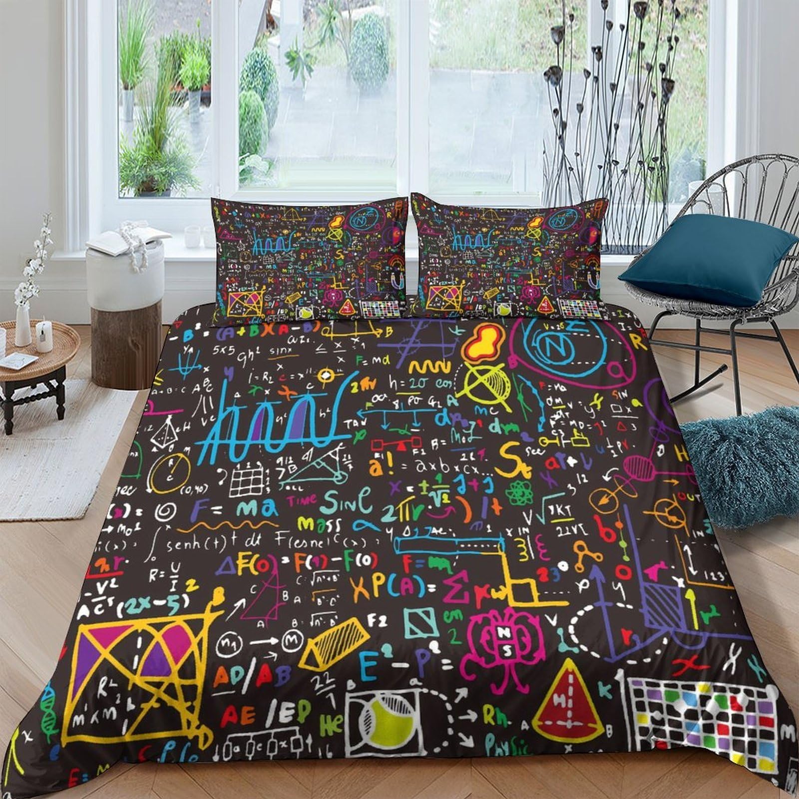 Ctjqhvkz Style-6 3D Printed Graffiti Chalkboard Fitted Sheet Microfiber Soft Breathable Geometry Mattress Cover For Bedroom Dorm Decor Single（135X200cm）