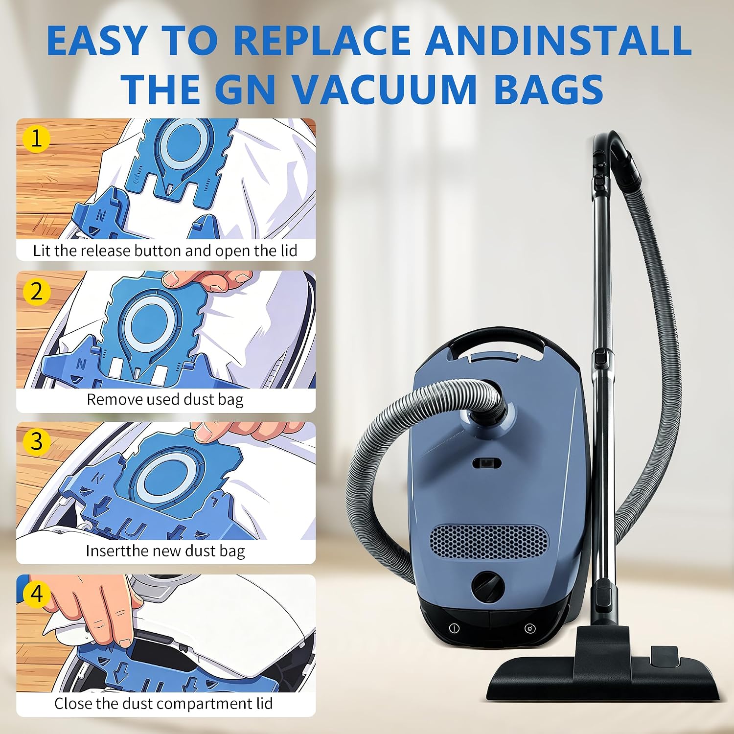 20pcs 3D Airclean GN Vacuum Bags Compatible with Miele Classic C1 Complete C1Complete C2 Complete C3 S227 S240 S270 S400 S2 S5 S8 Series Canister Vacuum Cleaner