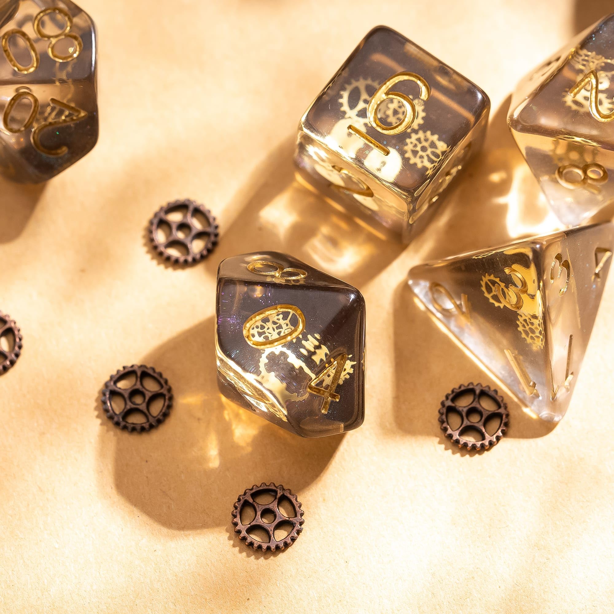 cusdie Set di 7 dadi poliedrici con ingranaggi, per giochi di ruolo, Dungeons and Dragons, D&D (galassia)