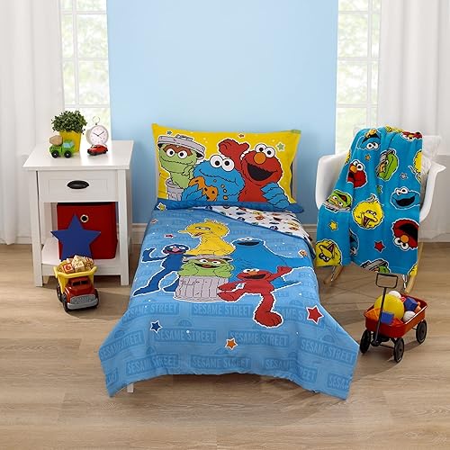 Miniatura 5 de Sesame Street Come and Play - Manta para niños pequeños, azul, verde, rojo y amarillo, Elmo, Big Bird, Cookie Monster y Oscar The Grouch