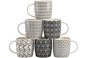 Okllen 6 Pack Black and White Coffee Mugs, Stylish Ceramic Tea Cups,...