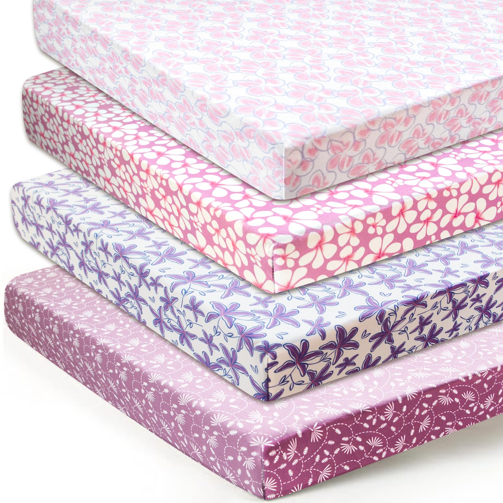 Dormlony Stretchy Fitted Crib Sheet for Unisex Baby 4 Pack for 52 * 28 inches Standard Crib and Toddler Mattress,Breathable and Ultra Soft Baby Sheet,