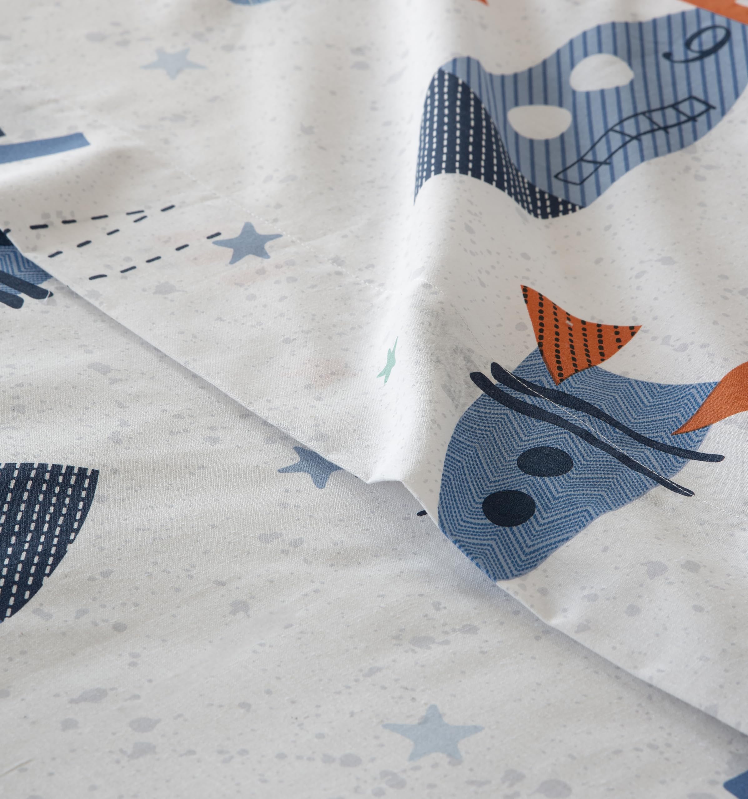 COTTON ARTean Juego de sábanas infantil ROCKET 105x190/200. Poliéster-algodón. 3 piezas: Encimera, 1 Funda de Almohada, Bajera Ajustable
