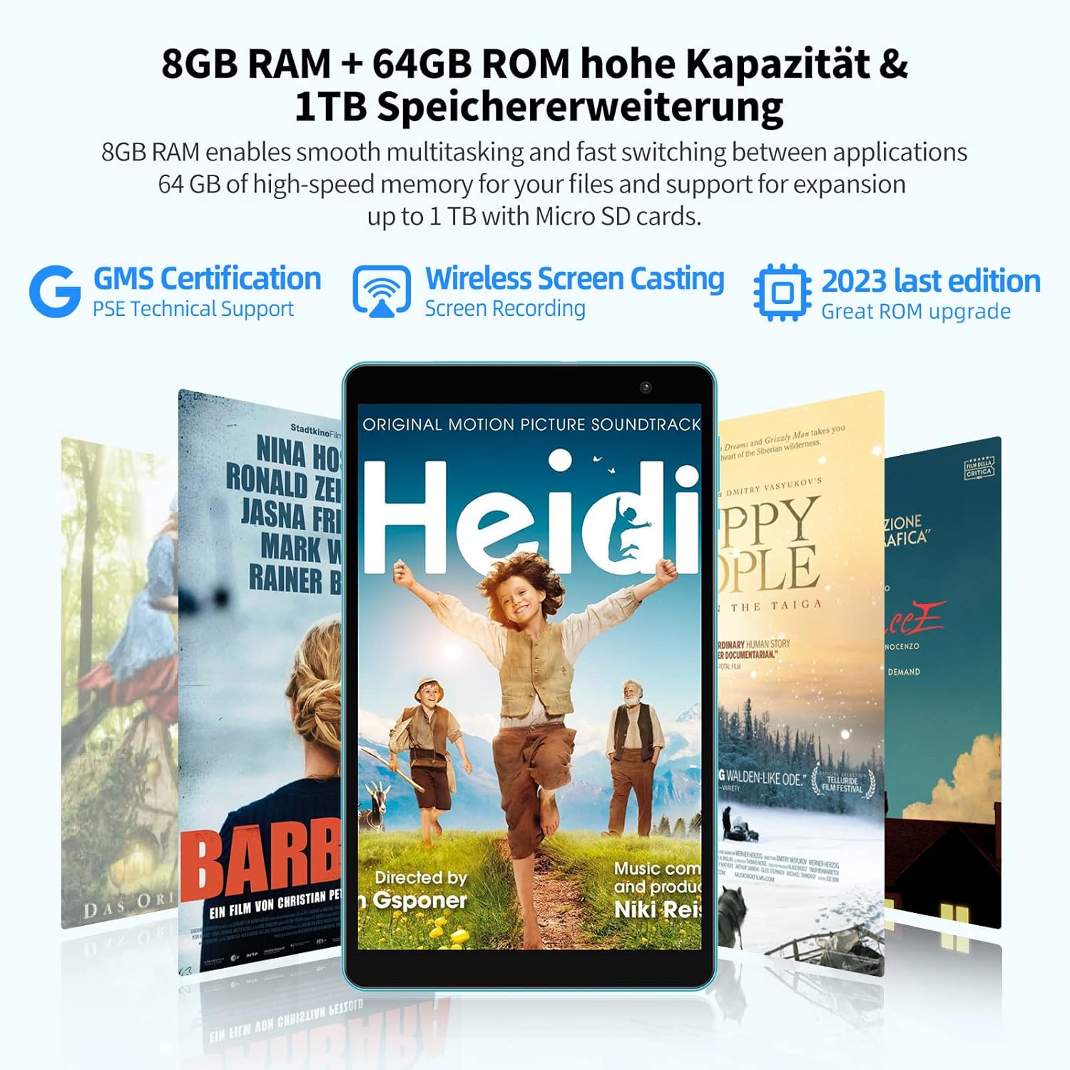 TECLAST P25T Android 12 Tablet 10.1 Pollici 8GB RAM+64GB ROM(TF 1TB), Quad Core 1.8GHz, 2.4G/5G WiFi, 1280×800 IPS, Type C/Bluetooth 5.0/Dual Camere/Google GMS/Widevine L1/Face ID/OTG/GPS/Blue (2023)