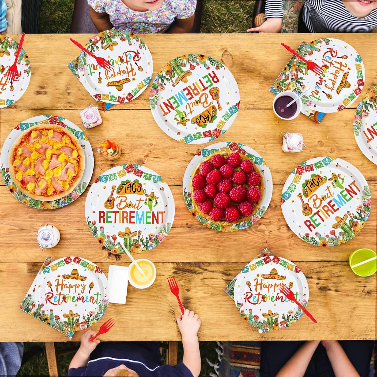 96Pcs Taco Bout Happy Retirement Party Supplies Mexican Retirement Plates and Napkins Retire Tableware Sets Disposable Decoration for Women Men Teachers Party Supplies Serves 24