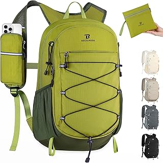 15L Kleiner Wanderrucksack Tagesrucksack Herren Damen Leichter Faltbarer Rucksack mit Brustgurt und Rückenbelüftung für Wandern Daypack Travel Rad und Ausflug, Grün