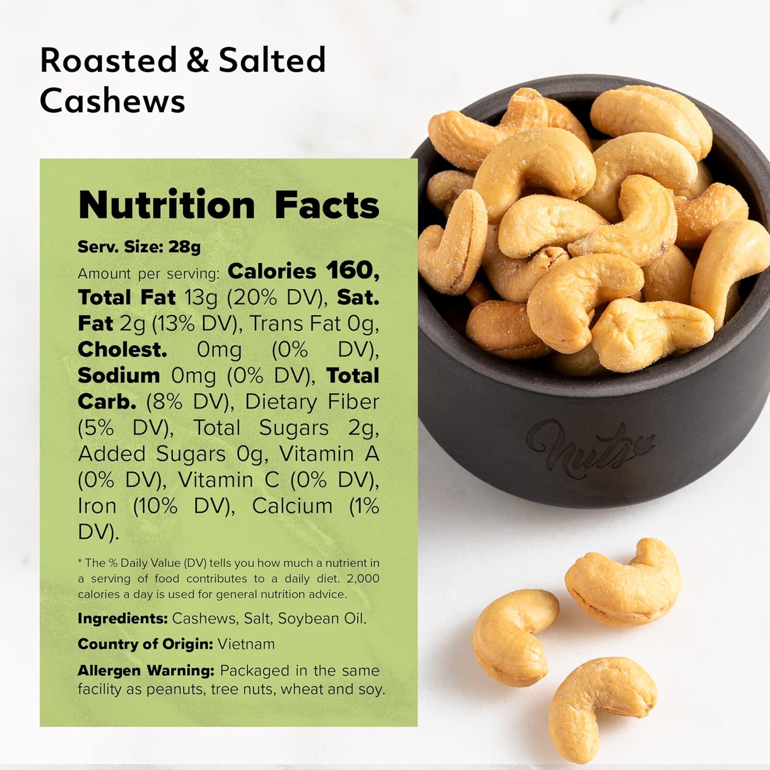 NUTS U.S. - Cashews | Roasted and Salted | No Shell | 100% Natural | Packed in a Resealable Bag!!! (2 LBS)