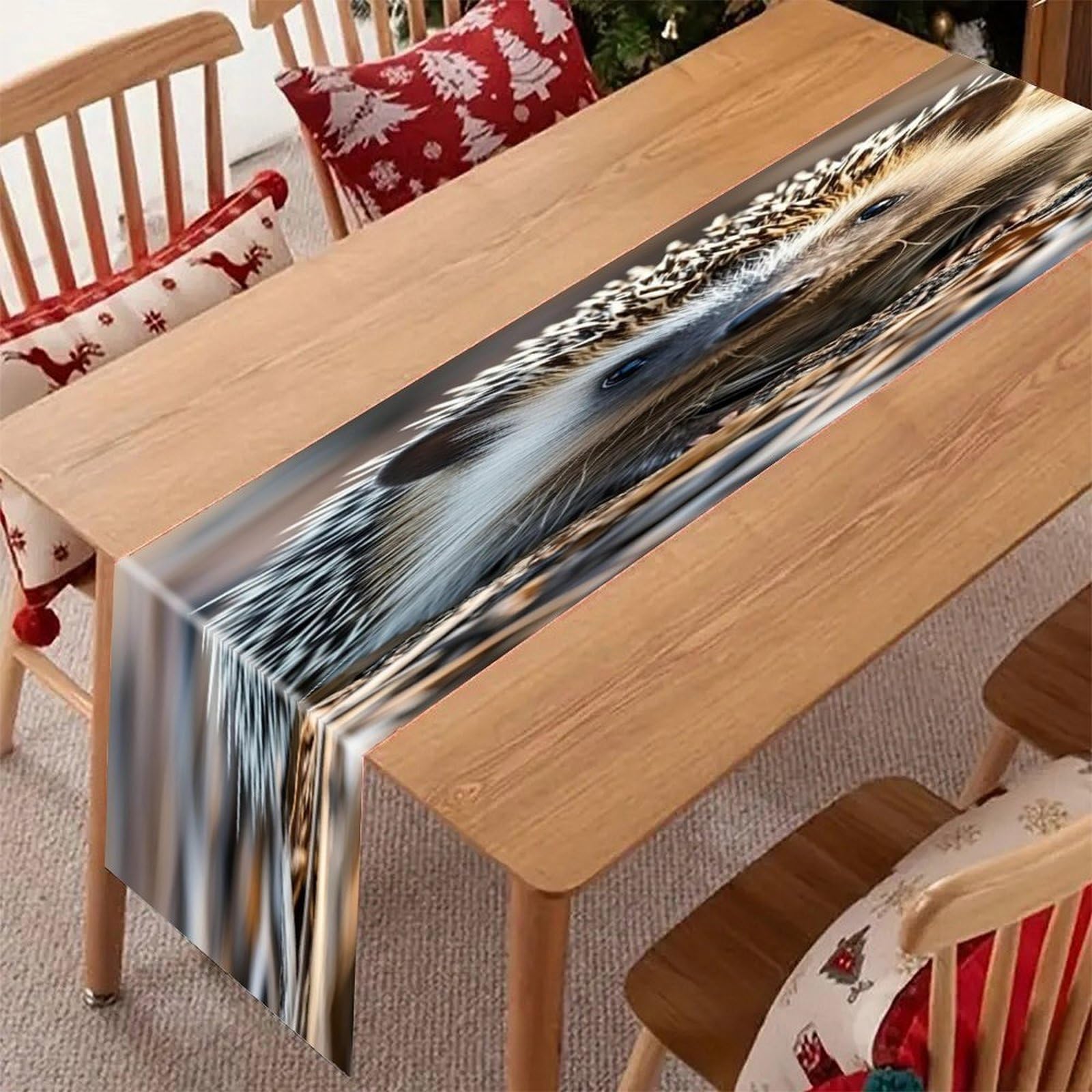 Hedgehog Table Runner Modern Art Farmhouse Linen Table Runner Dresser Scarf Seasonal Kitchen Dining Table Decoration Dresser Scarves for Home Party Decor 13x70 Inch