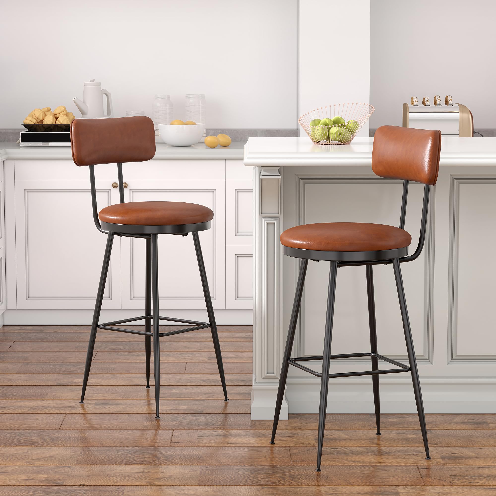 Juego de 2 sillas de bar, acolchado taburetes de bar, taburetes altos modernos, capacidad de carga máxima 136 kg y altura 65 cm, silla de cocina para comedor, oficina (2 marrón)