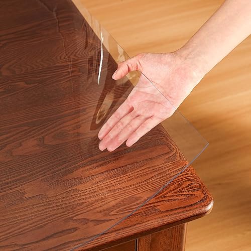 ETECHMART Protector de mesa transparente de 42 x 86 pulgadas, mantel de PVC personalizado de 0.059 pulgadas de grosor, tapete de plástico para