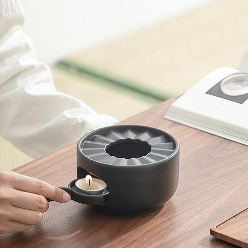Miniatura 3 de Hoffnugshween Calentador de tetera de gres con cuchara de vela de seguridad, base de calentador de té de cerámica gruesa rústica con orificios de