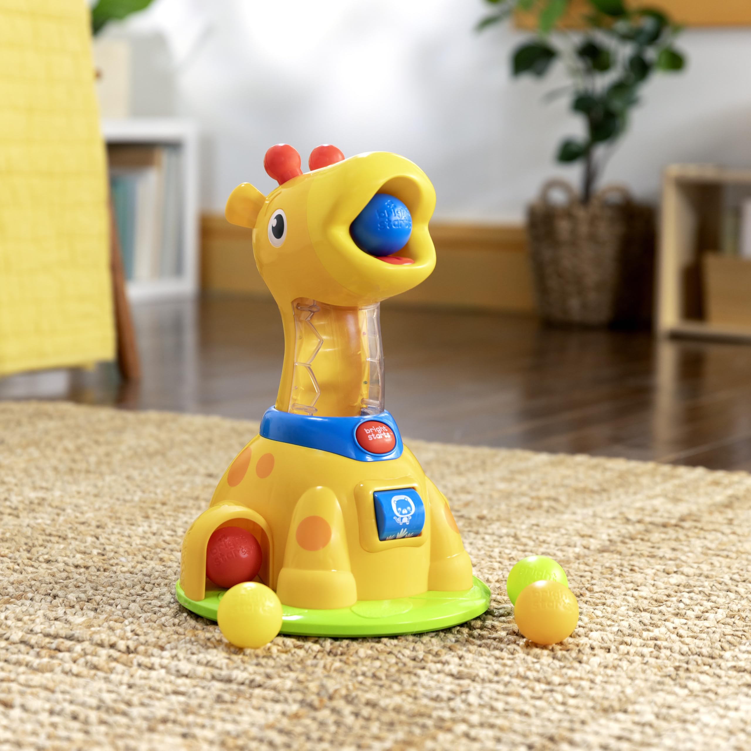 Bright Starts Zabawka Spinnin' Spots Giraffe Ball Play dla umiejętności motorycznych i skutków przyczynowych, +6 miesięcy, unisex, piłka do raczkowania i ścigania - wielokolorowa