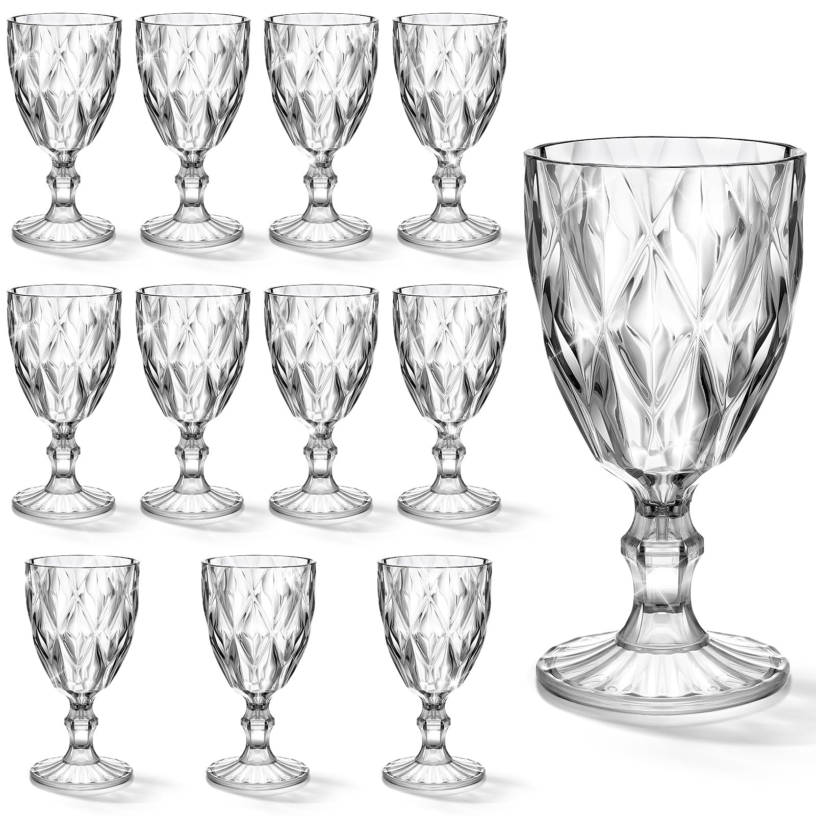 Amazon.com | Tioncy 12 Pcs Plastic Wine Glasses Vintage Stemware Water  Goblets 11 oz Unbreakable Wine Glasses Bulk Reusable Party Drinking Cup  Champagne Flute for Wedding Reception Shower Bar Birthday(Clear): Champagne  Glasses