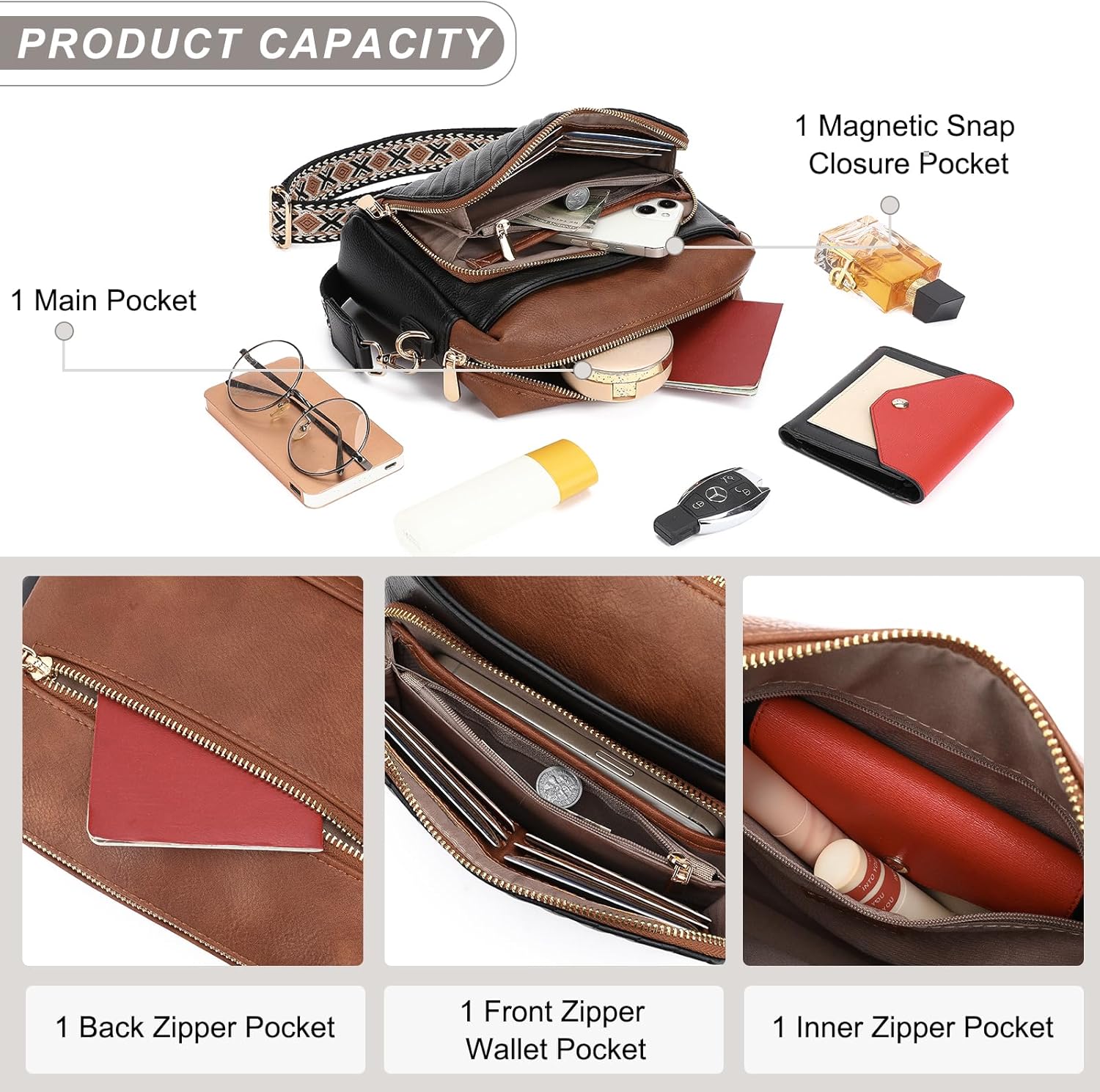 GAEKEAO Quilted Crossbody Bags for Women Vegan Leather Purses with Wide Strap,Women's Mudium Travel Purse Built in Wallet - Image 3