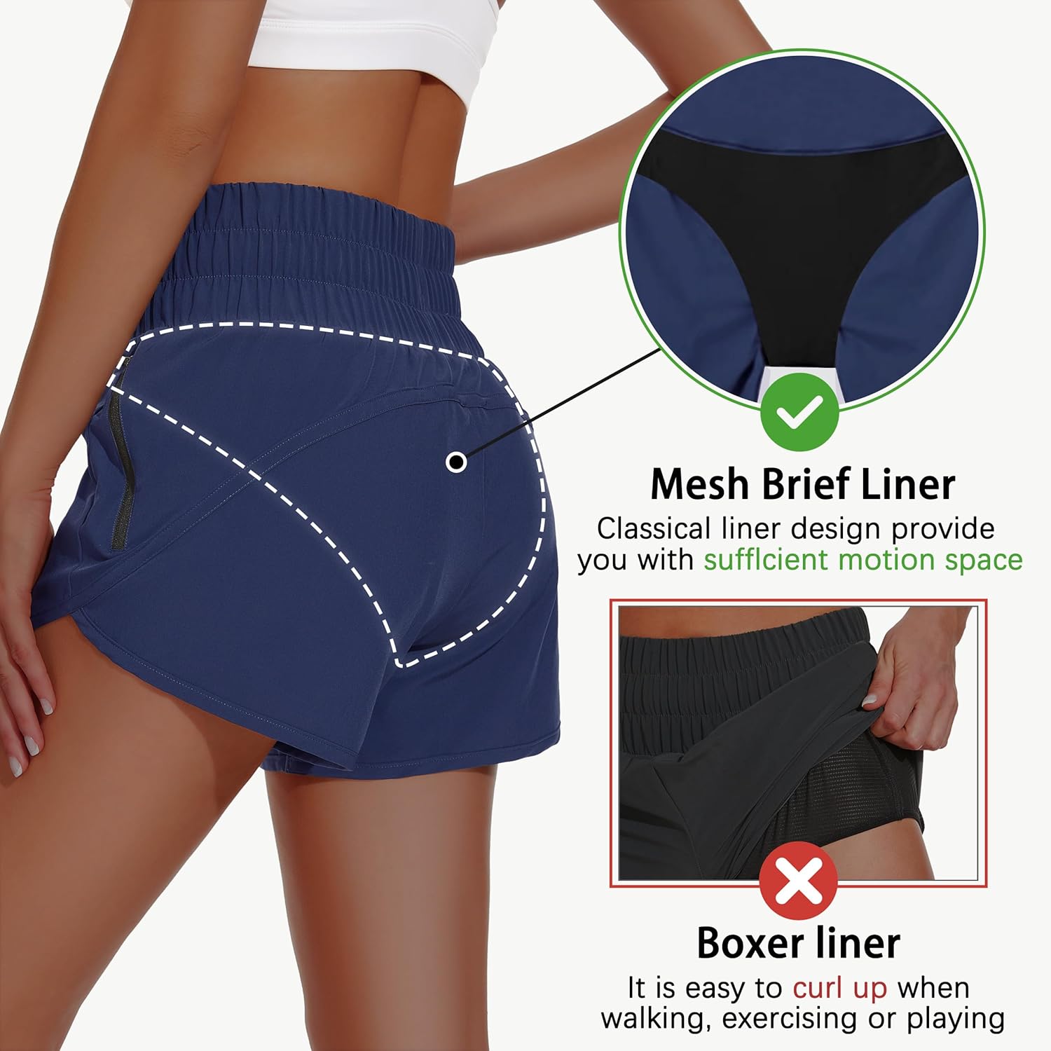 Women's High Waisted Athletic Shorts 4" High Rise Running Workout Gym Quick Dry Tummy Control Short with Zipper Pockets - Image 4