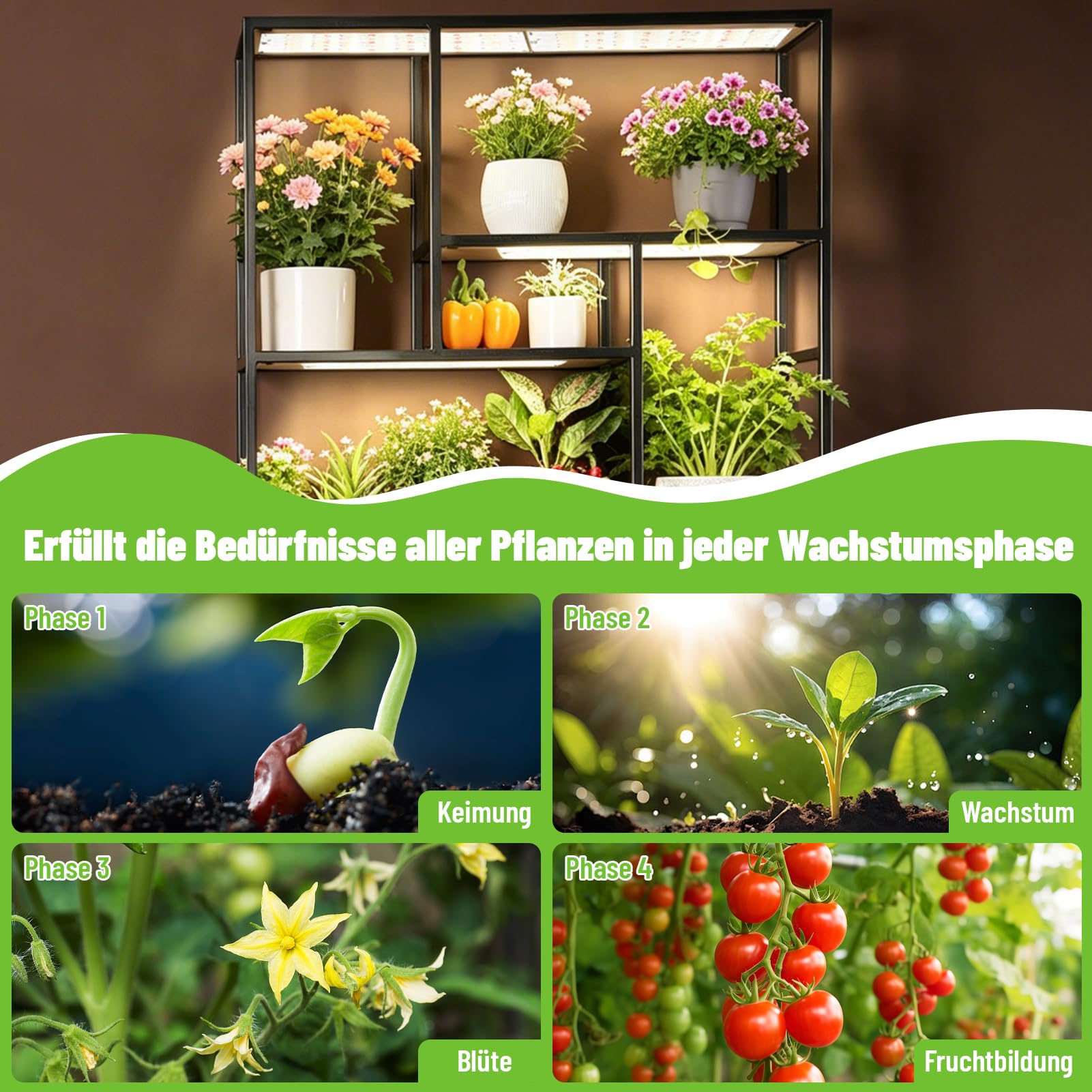 Lámpara Para Plantas 540 LEDs,Espectro Completo,4 Unidades,Luz de Crecimiento Plantas con Temporizador 3/9/12H y 10 Niveles de Brillo para Plantas de Interior(4)