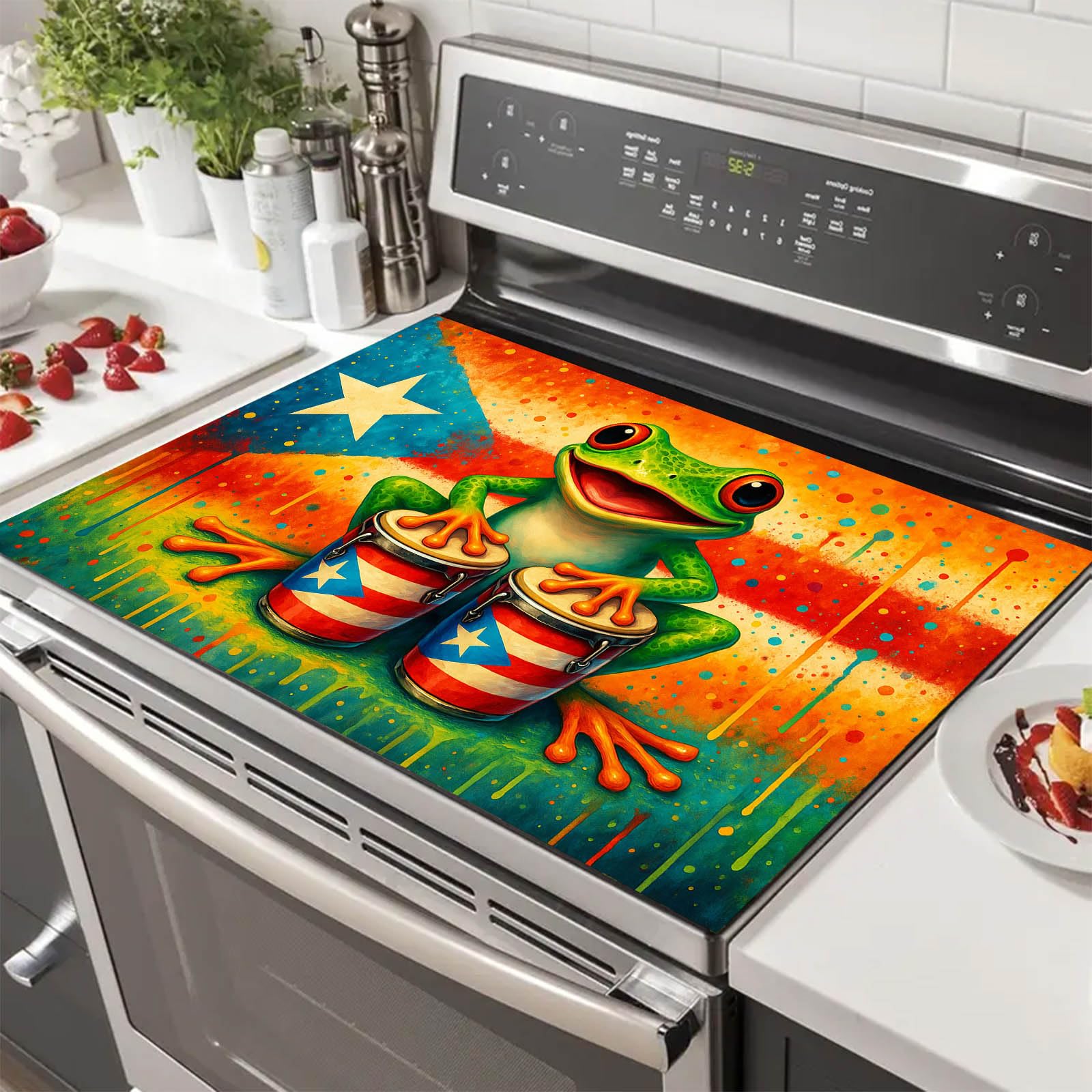 HOMETITUTE Puerto Rico Frog Stove Top Cover 28x20 Diatomite Protector Mat