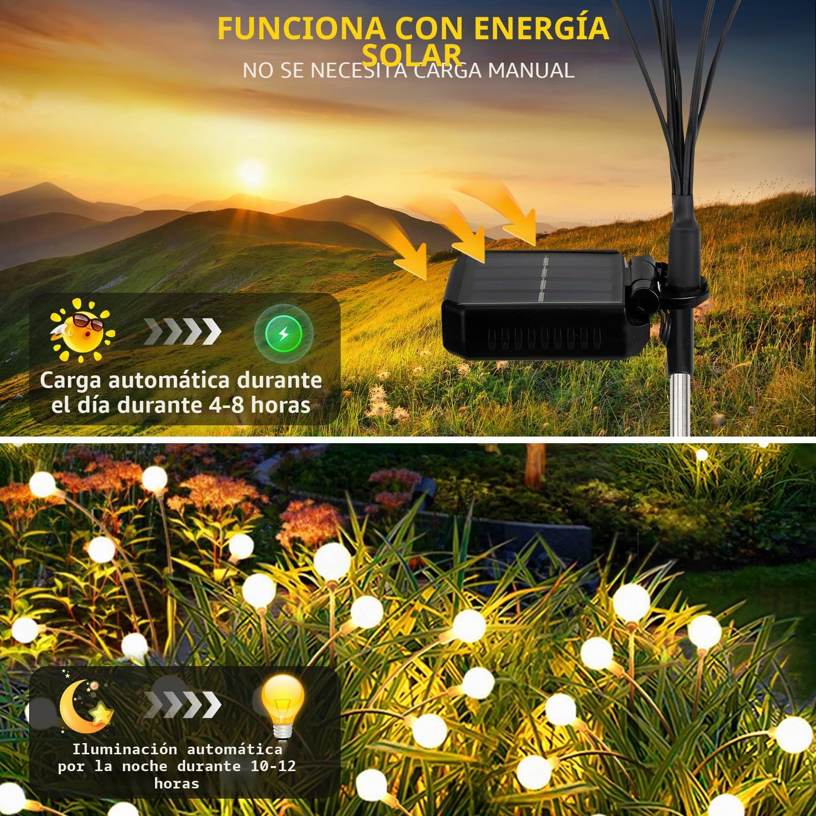 Luces Solares Led Exterior Jardin, 4 Piezas 8 LEDs Luces Solares de Luciérnaga, Altura Regulable, Múltiples Modos Disponibles, IP65 Impermeable Luz Solar Exterior Jardin para Patio Aceras Balcón