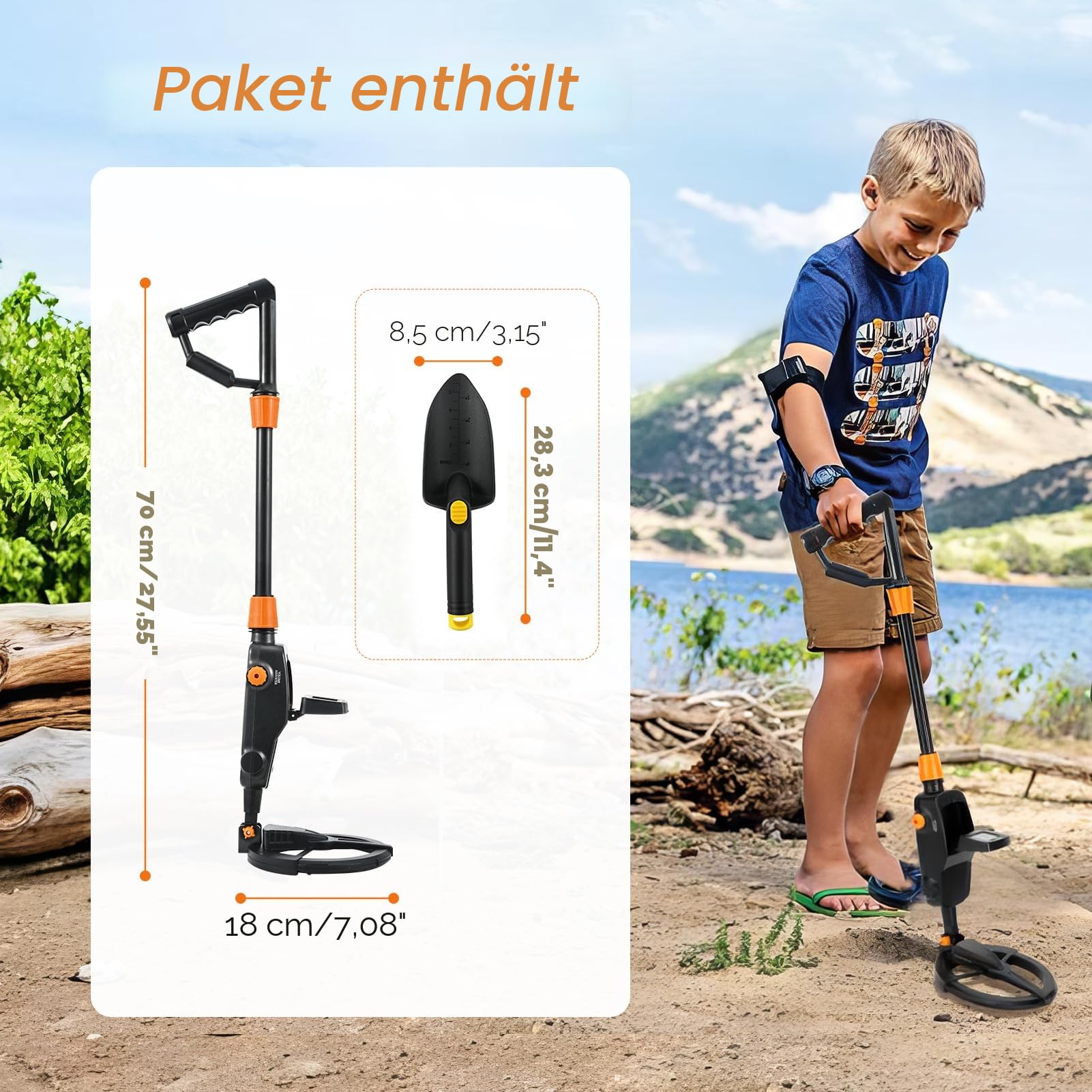 Sunowl Metalldetektor für Kinder mit LCD und Tonanzeige, Hochempfindlicher Metalldetektor mit Wasserdichter Suchspule, Kinder Metalldetektor für Metallsuche