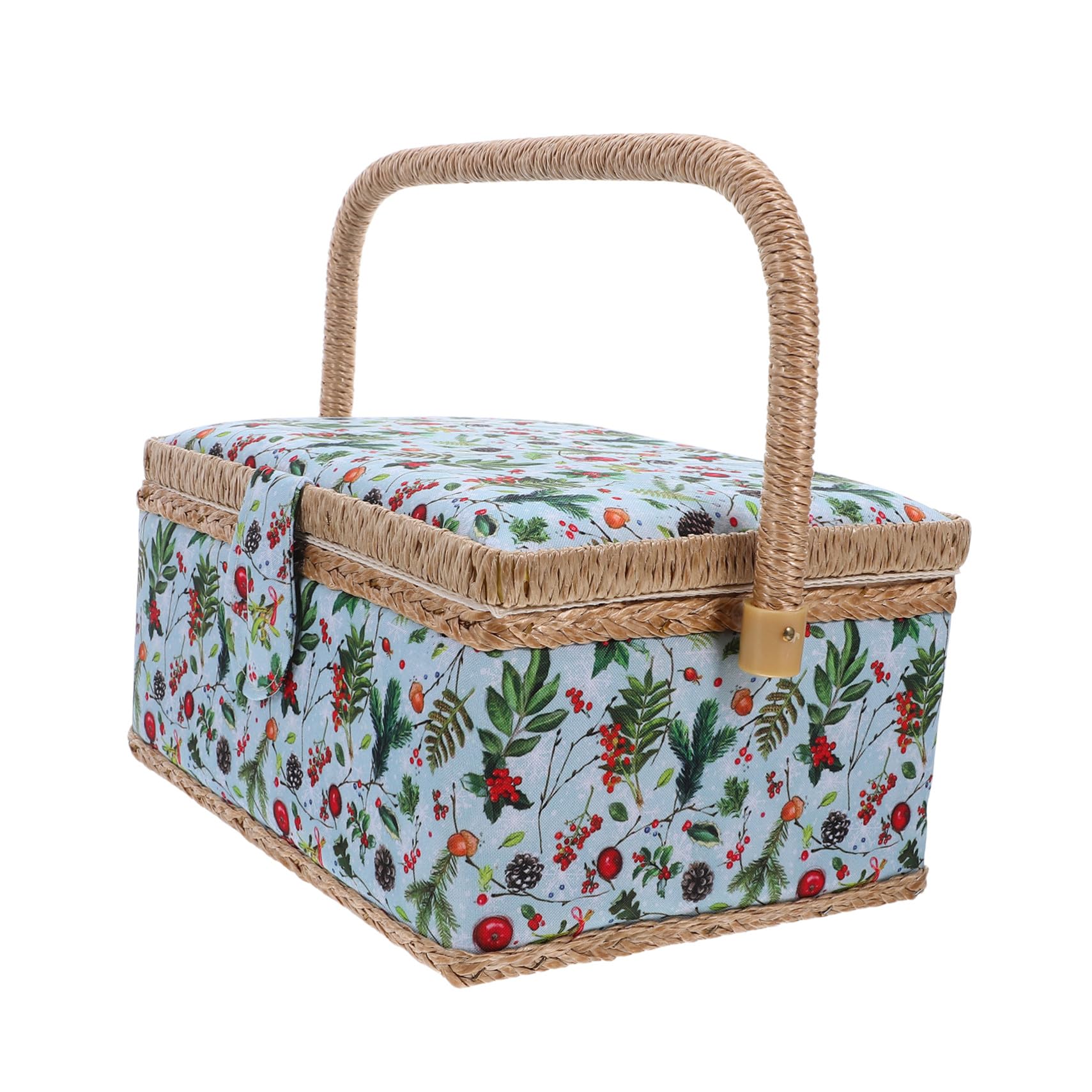 Cesta de Costura Grande con Diseño Navideño Organizador Portátil para Almacenamiento de Suministros de Costura Caja con Asa para Bordado Casa y Viajes